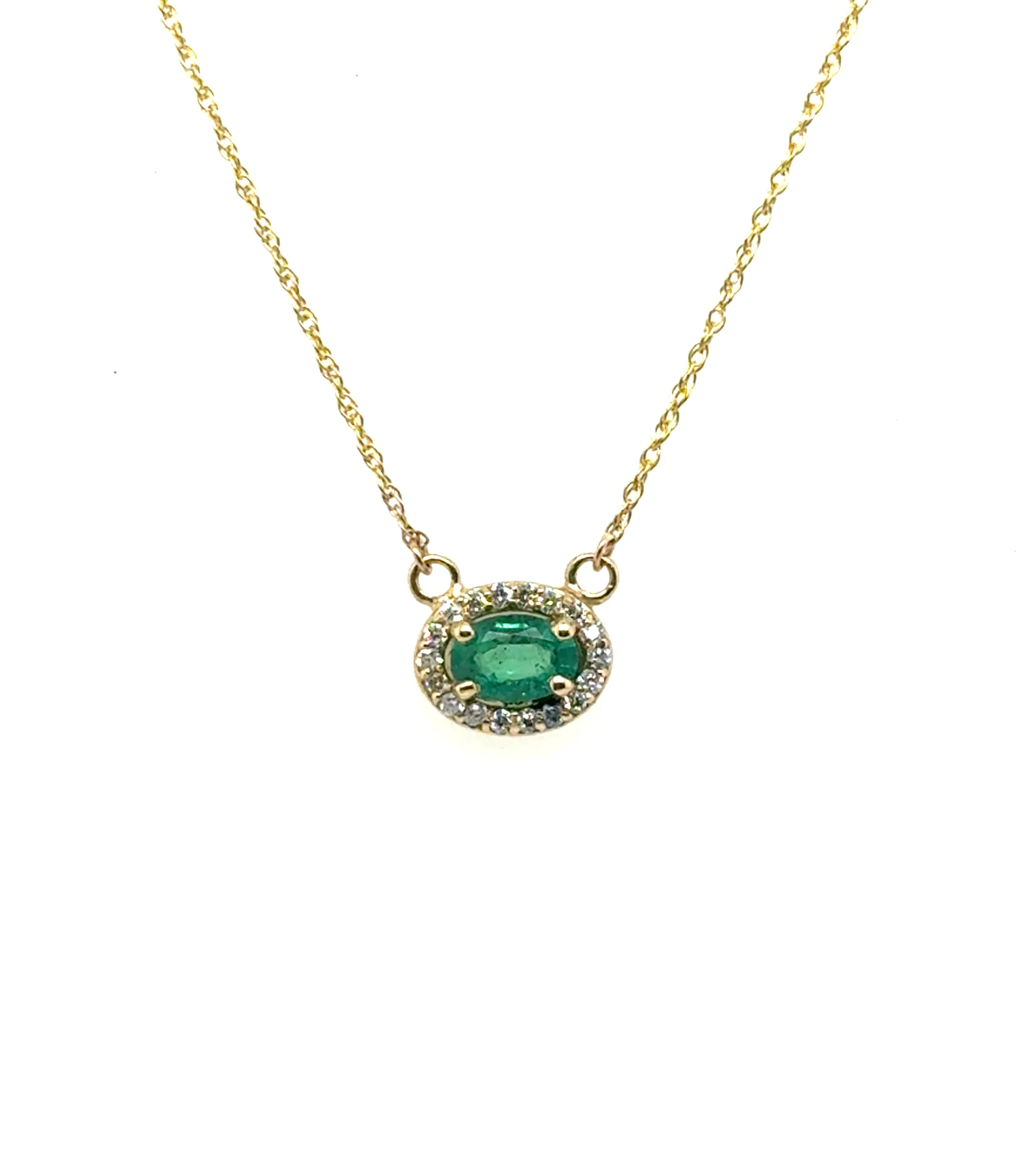 0.57 Cttw 14kt Yellow Gold Emerald And Diamond Necklace