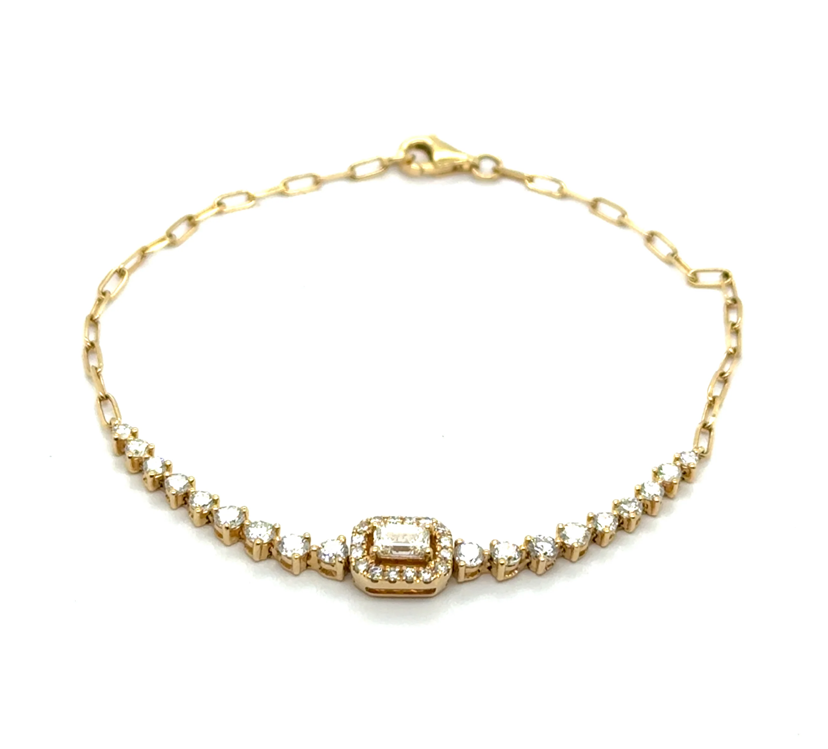 1.60 Ctw 14Kt Yellow Gold Emerald And Round Cut Diamond Bracelet