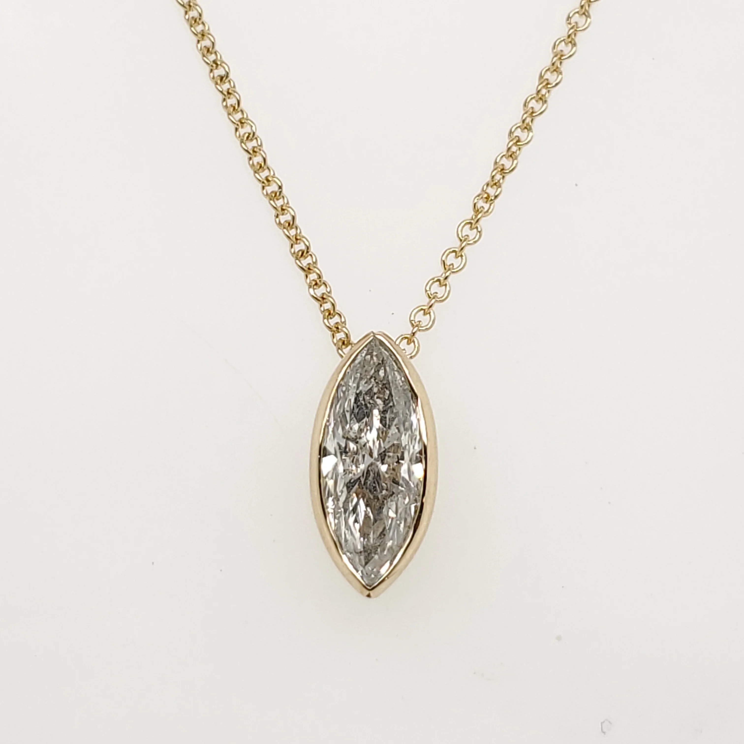 1.64 Carat Marquise Cut Diamond Solitaire Pendant in 14Kt Yellow Gold