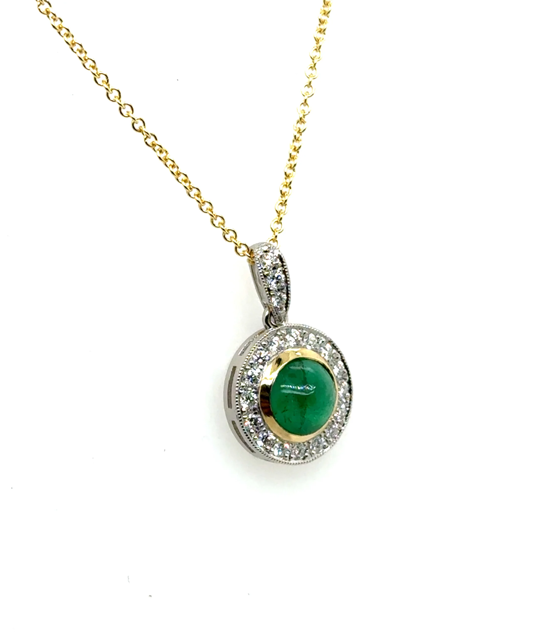 1.76 Cttw Plat/18Kt Two Tone Emerald And Diamond Halo Pendant/Necklace - Image 2