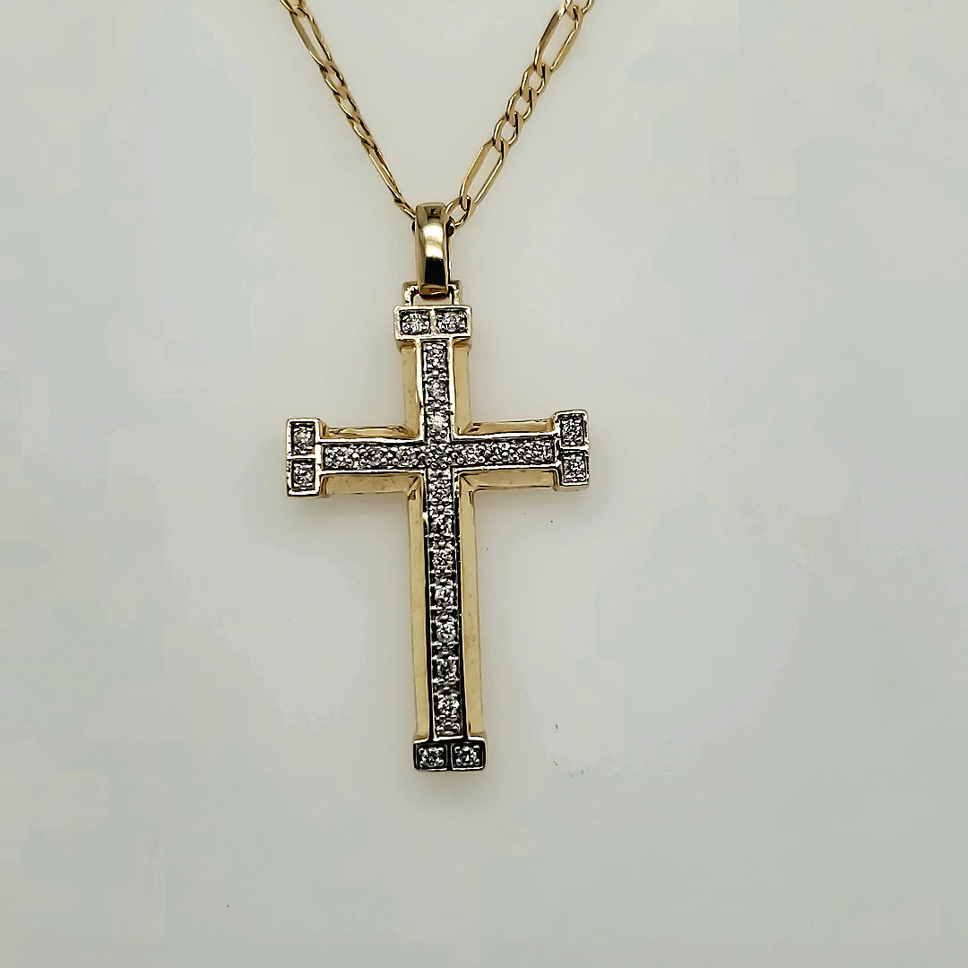 10kt Yellow Gold Diamond Cross Pendant Necklace