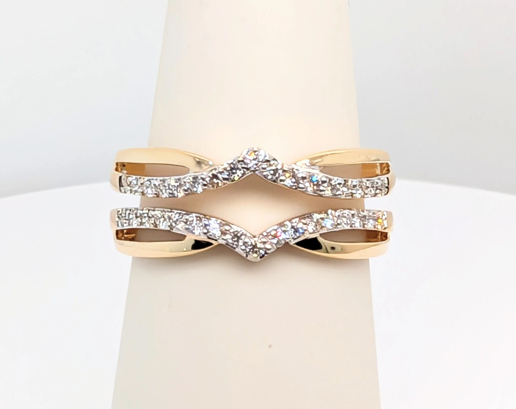 14K Yellow Gold and Diamond Chevron Motif Ring Guard 0.30cttw