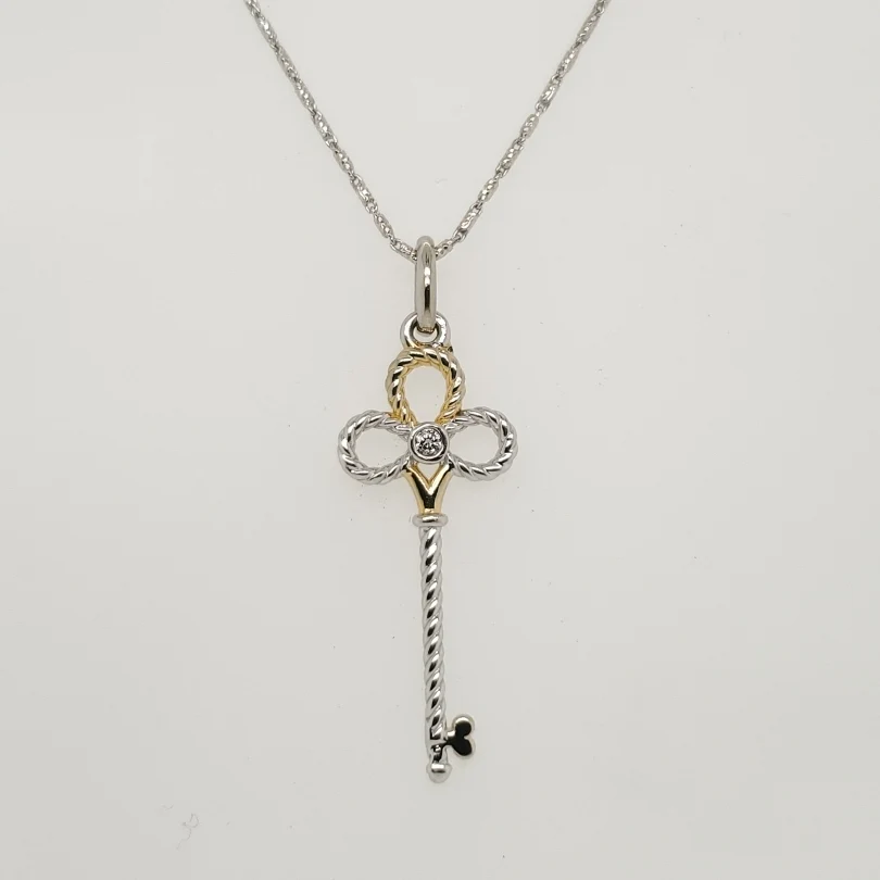14kt Gold andDiamond Key Pendant Necklace