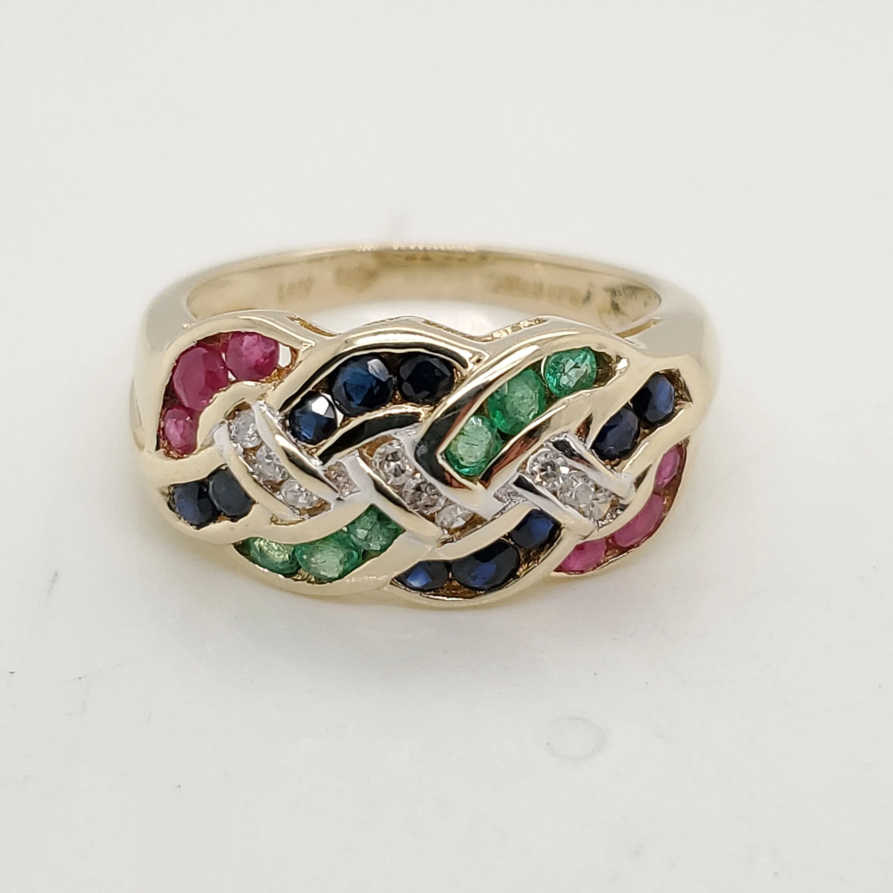 14Kt Gold Emerald Sapphire And Ruby Band