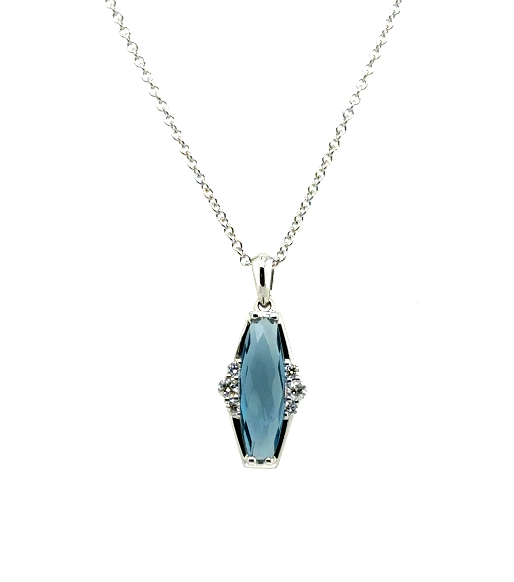 14kt White Gold 1.29Ctw Topaz And Diamond Drop Style Necklace