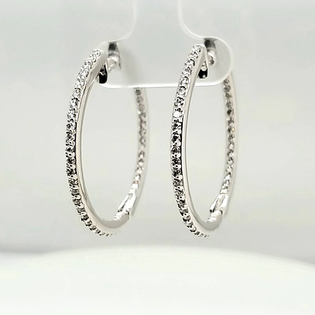 14kt white gold 1.50 carat total weight diamond inside/out hoop earrings