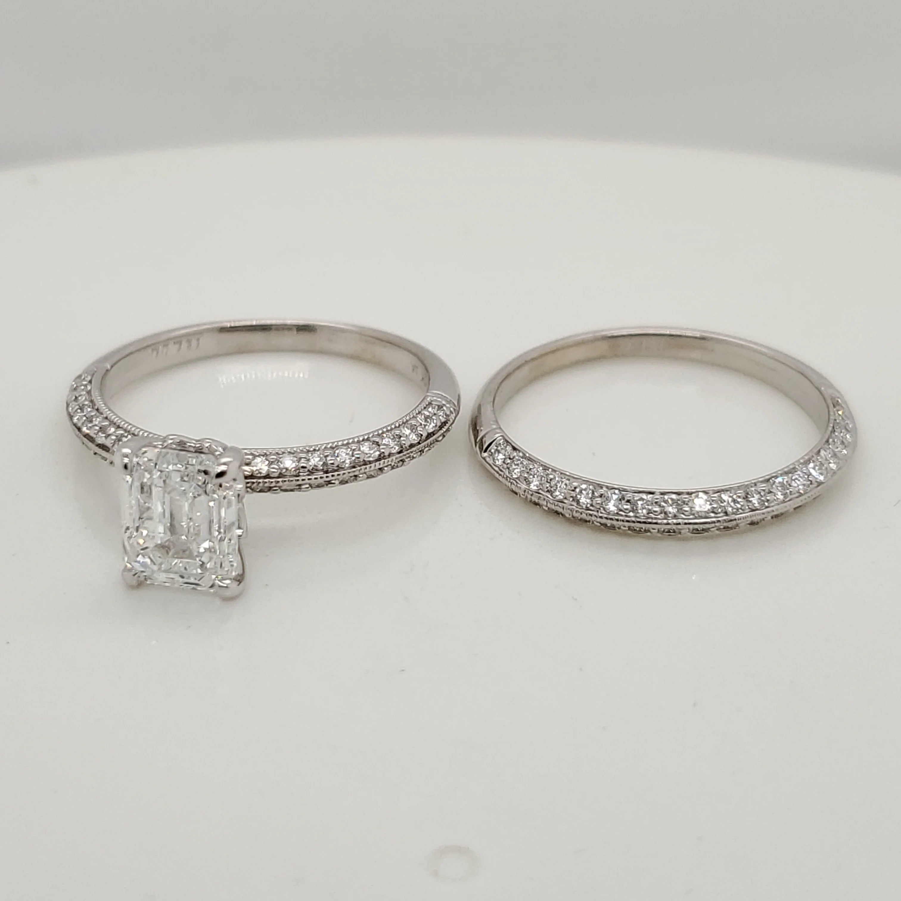 14kt White Gold 1.63 Carat Emerald Cut Diamond Wedding Set - Image 2