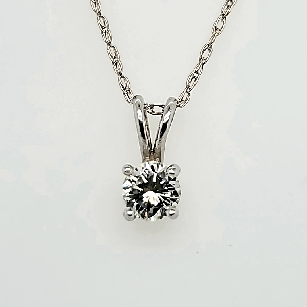 14Kt White Gold .38 Carat Round, Brilliant Cut Diamond Solitaire Pendant