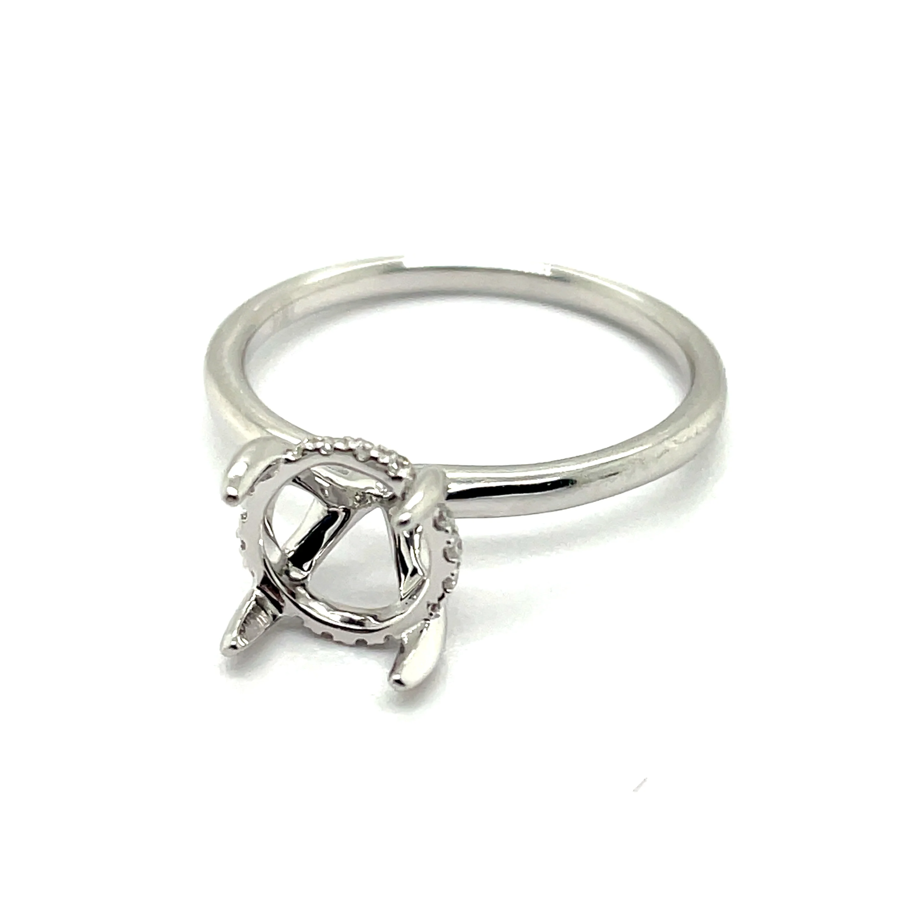 14kt White Gold 8mm Round Center Diamond Semi-Mount Ring