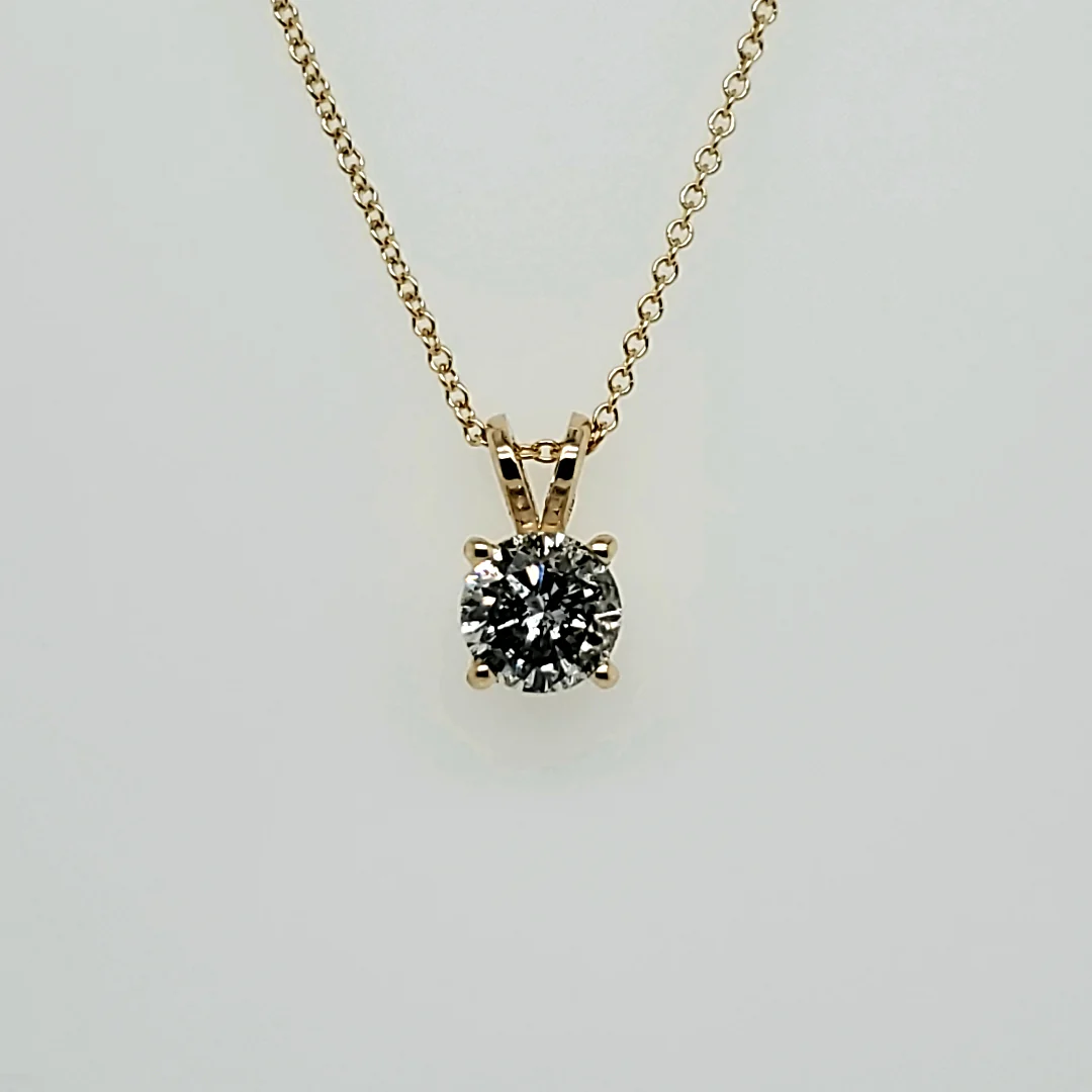 14Kt White Gold .90 Carat Round, Brilliant Cut Diamond Solitaire Pendant