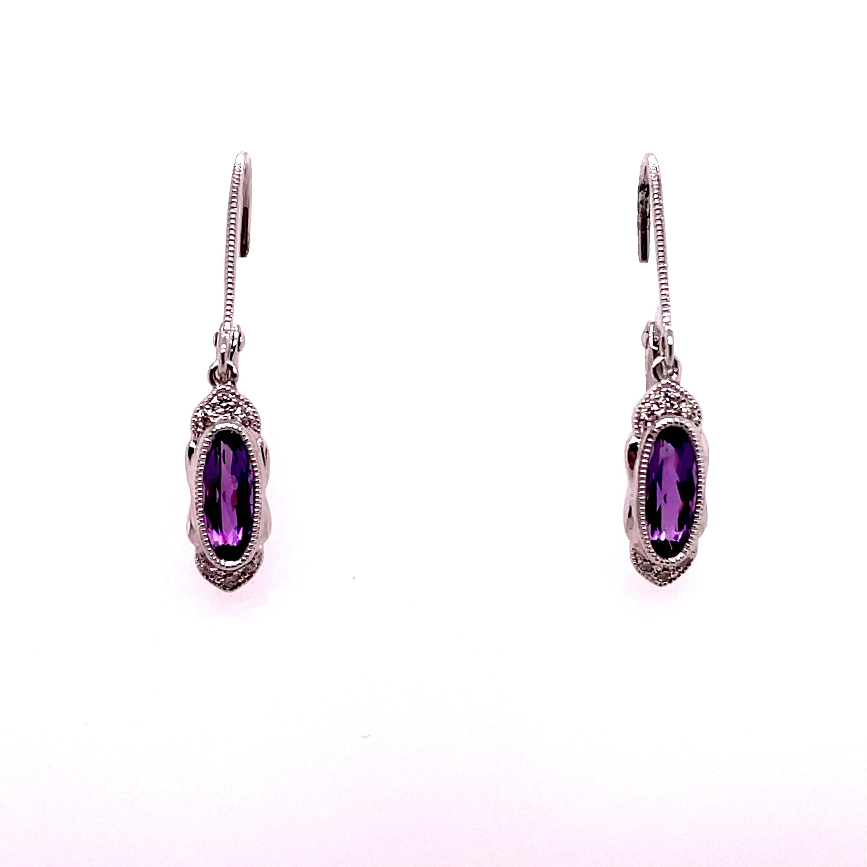 14kt White Gold Amethyst And Diamond Drop Earrings
