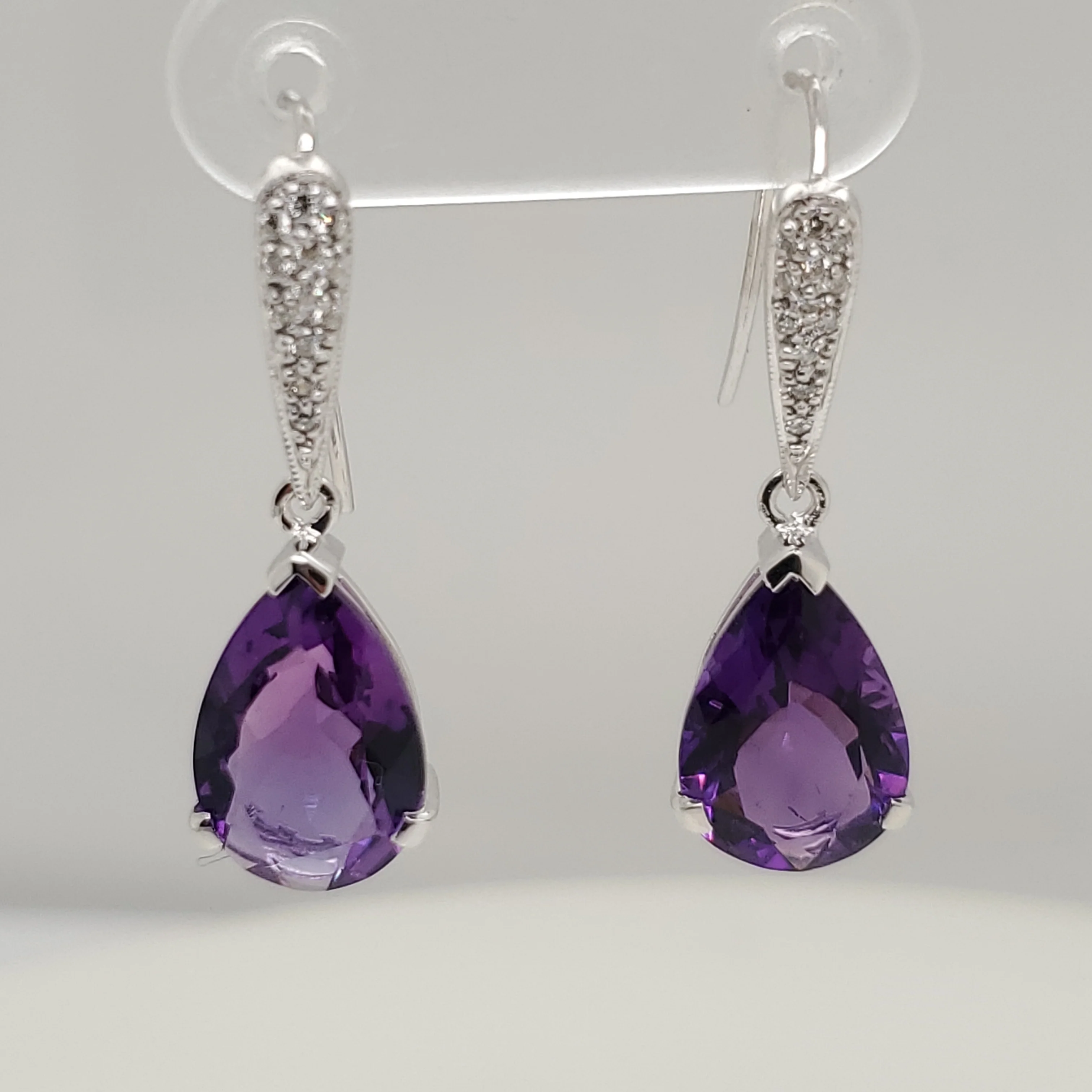14kt White Gold Amethyst and Diamond Earrings
