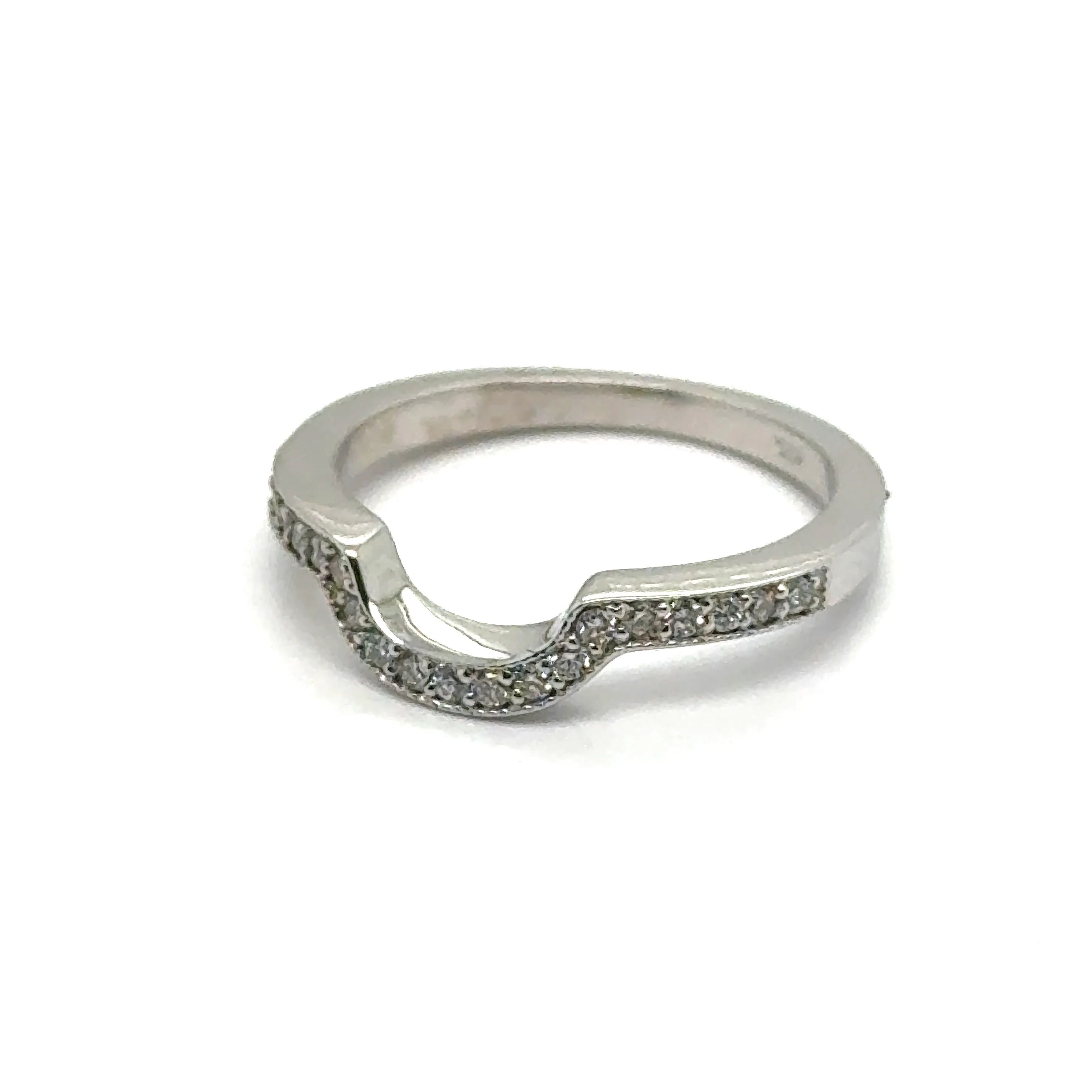 14kt White Gold Curved Diamond Stackable Wedding Band
