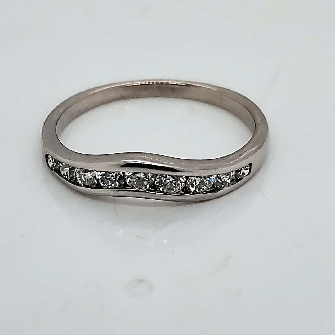 14kt White gold Curved Diamond Wedding Band