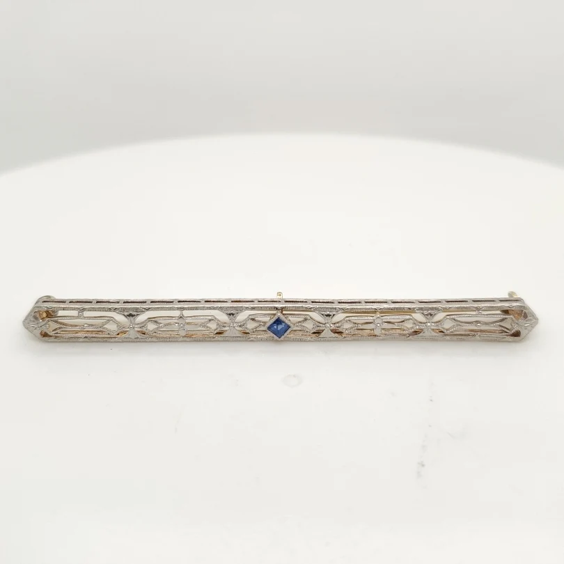 14kt White Gold Filigree Sapphire Bar Pin