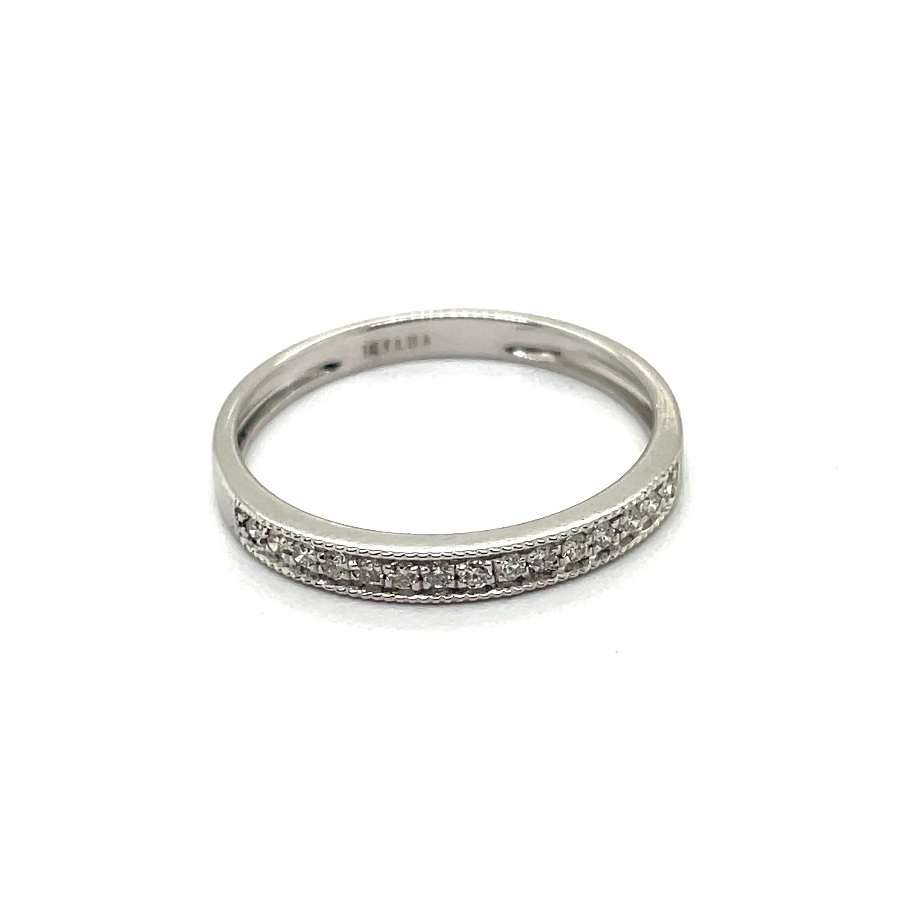 14kt White Gold Milgrain Diamond Stackable Wedding Band