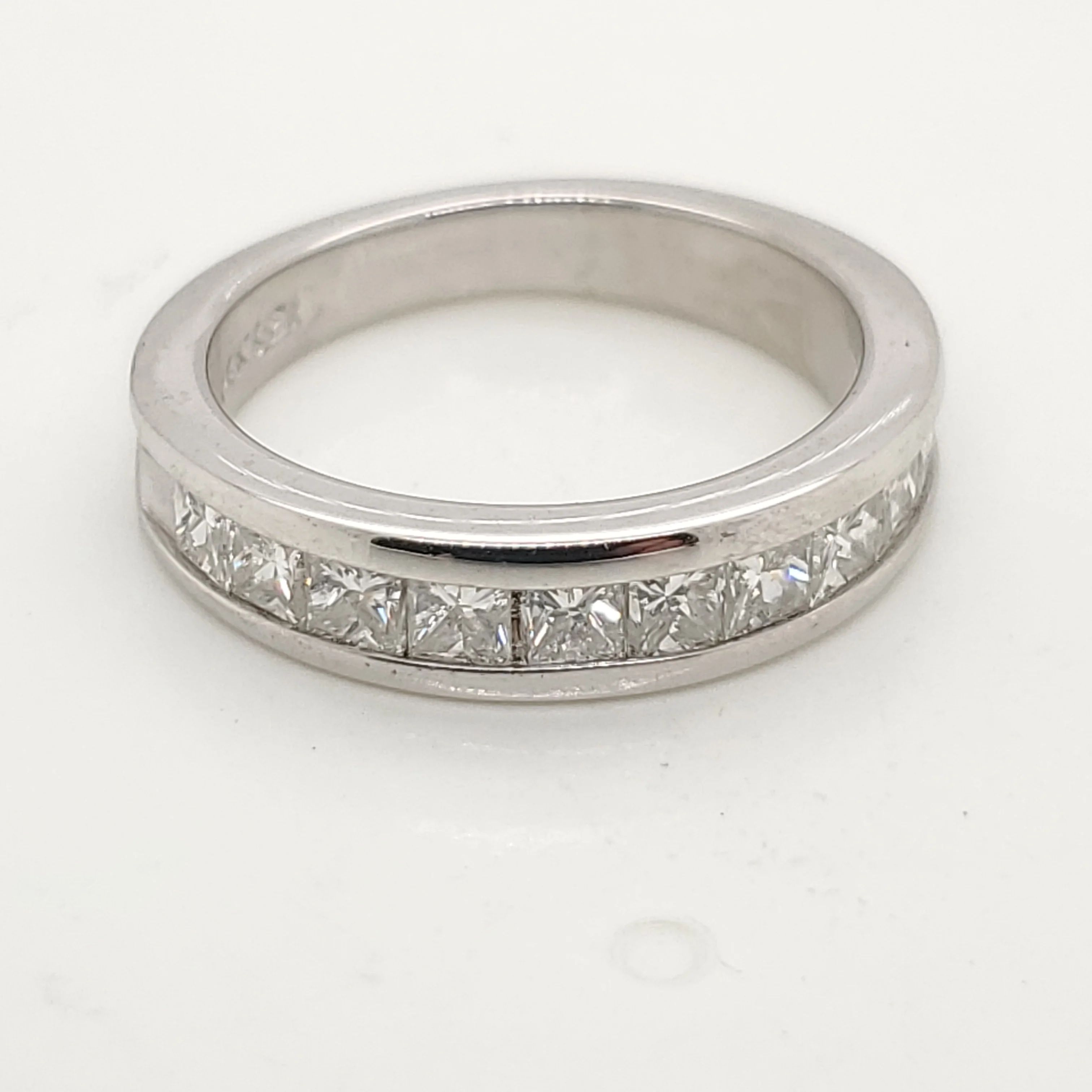 14Kt White Gold One Carat Princess Cut Diamond Wedding Band