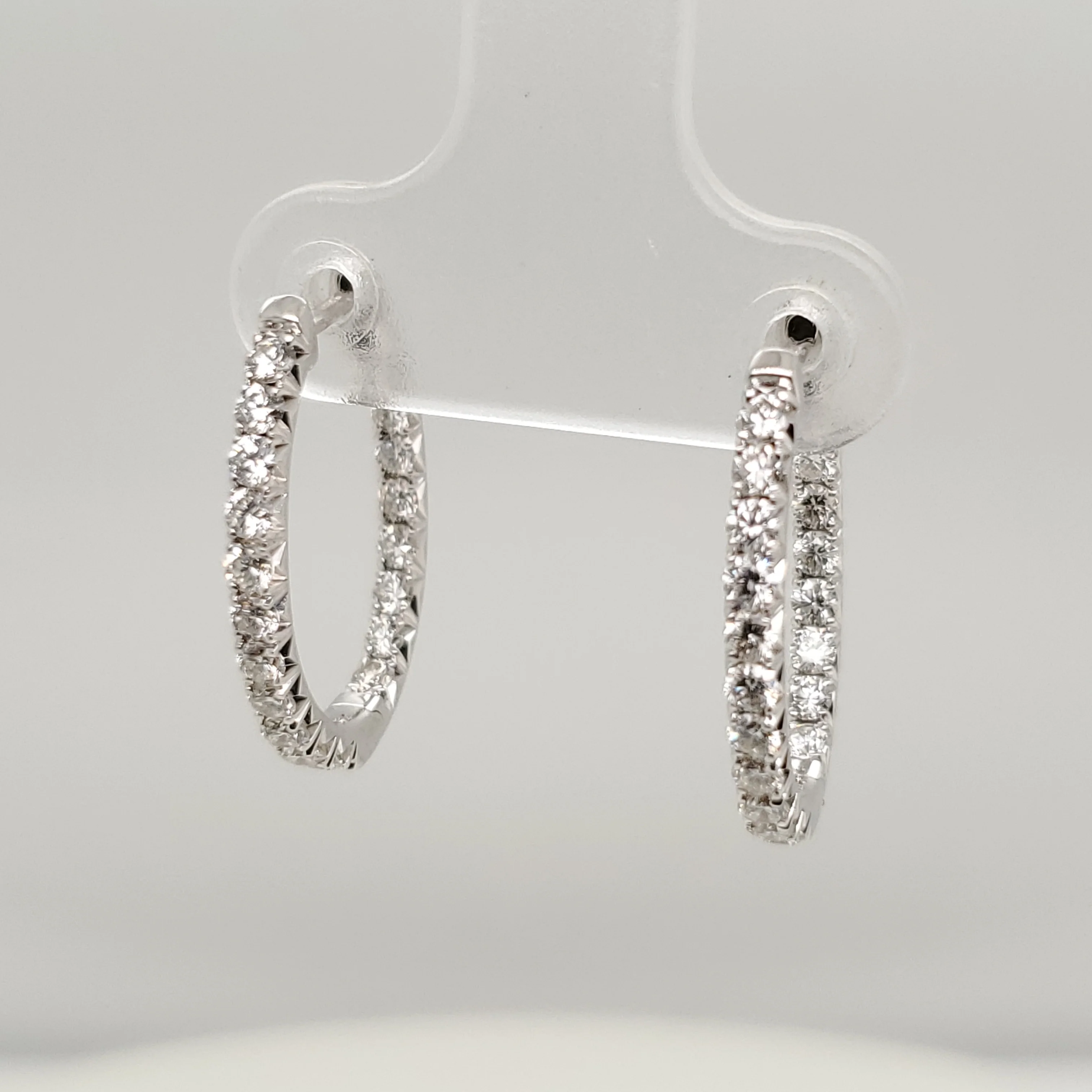 14kt White Gold Oval Inside/Ouside Hoop Earrings