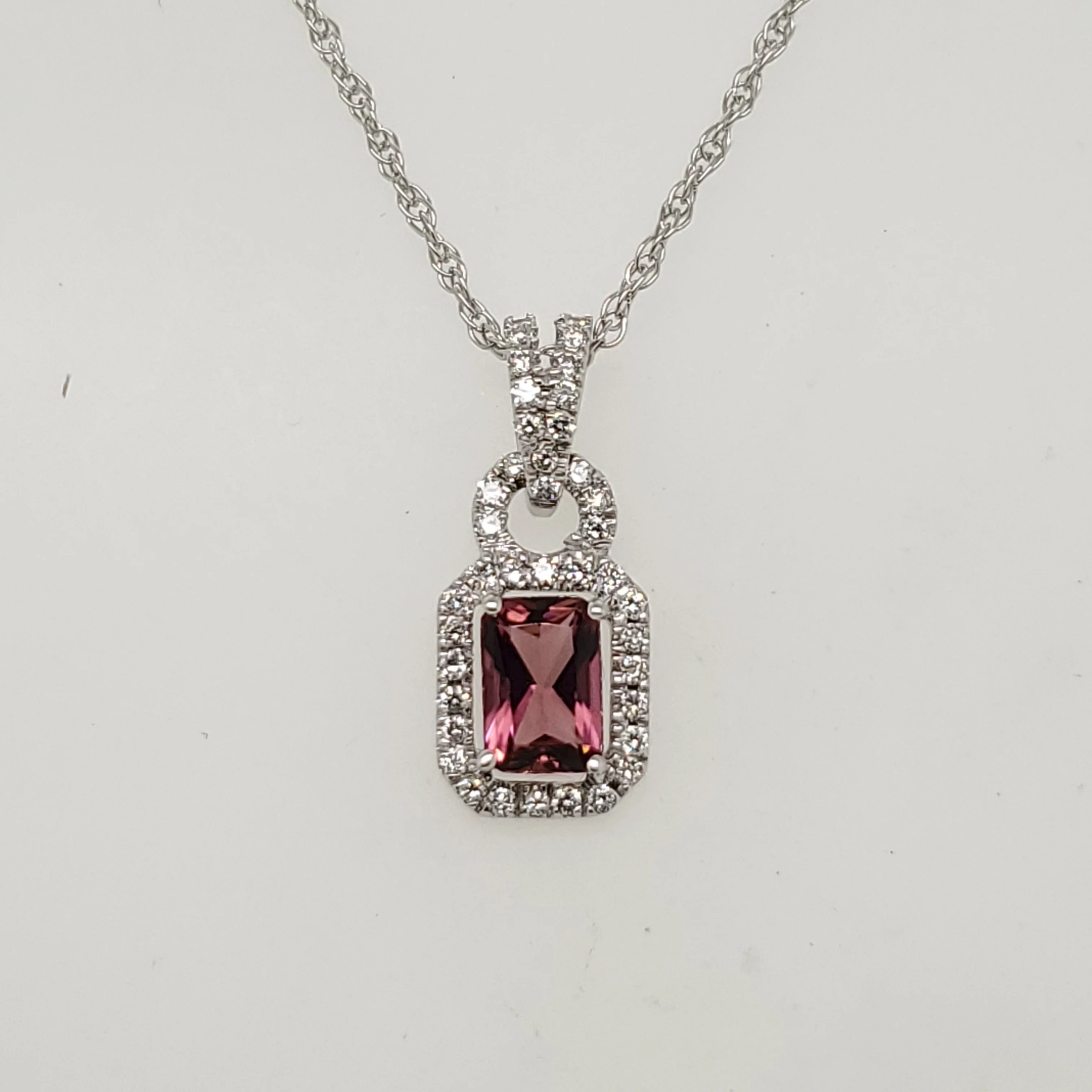 14kt White Gold Pink Tourmaline and Diamond Pendant