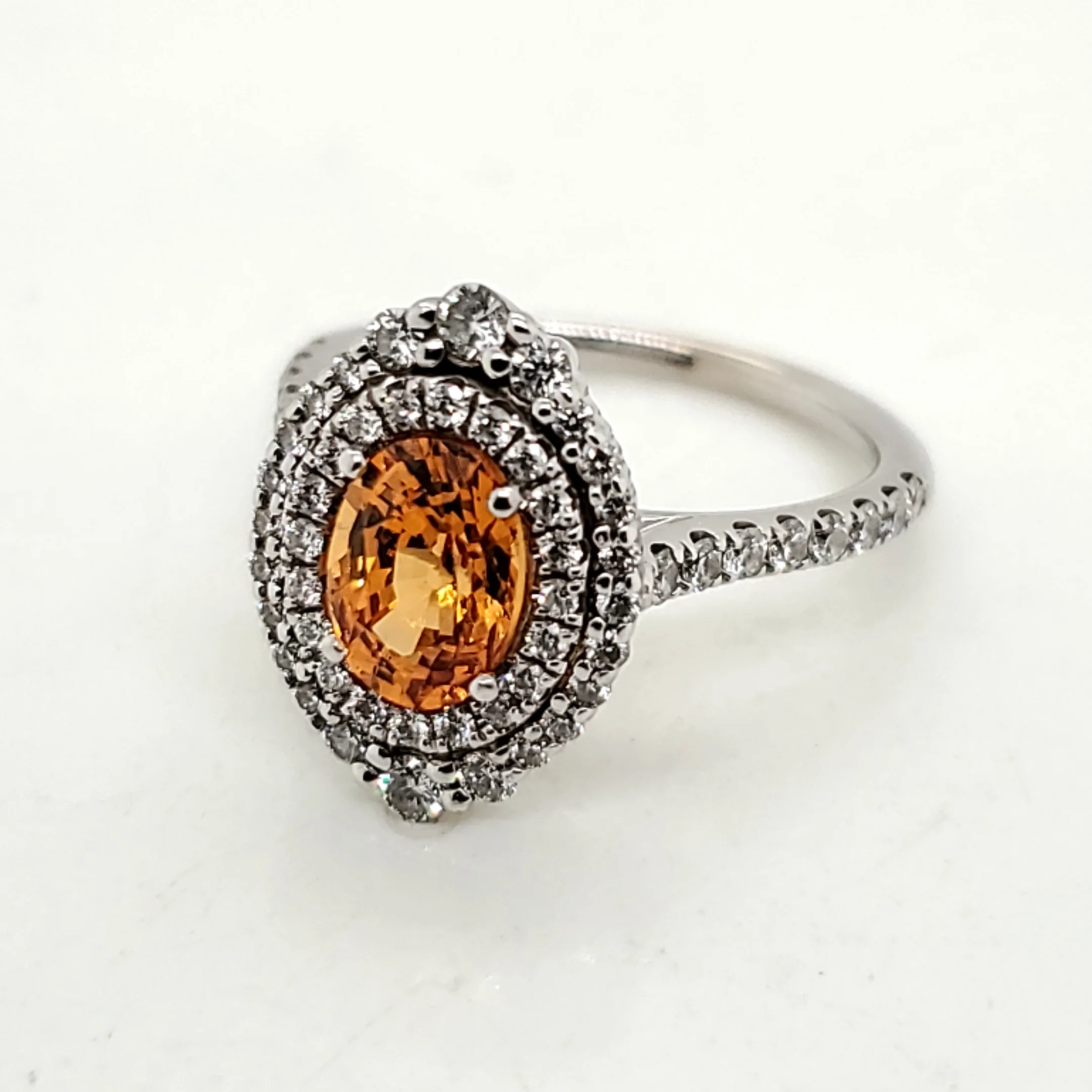 14kt White Gold Spessarite Garnet and Diamond Ring