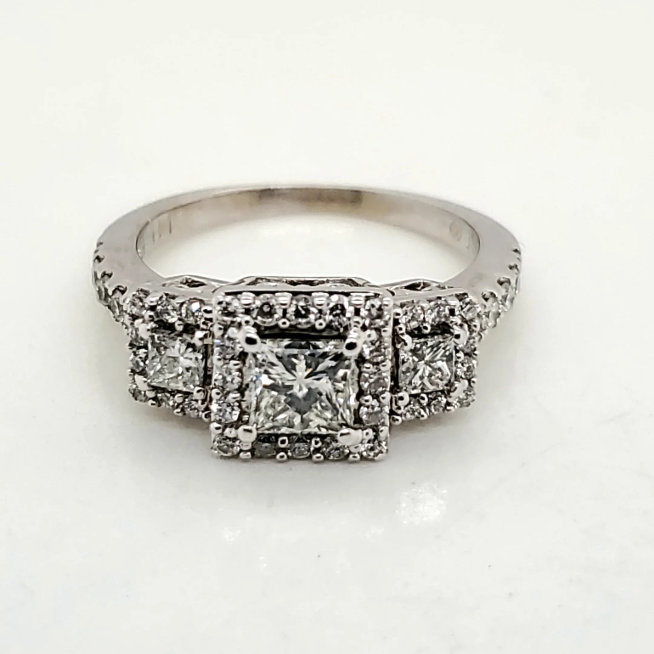 14kt White Gold Three Princess Cut Diamond Engagement Ring
