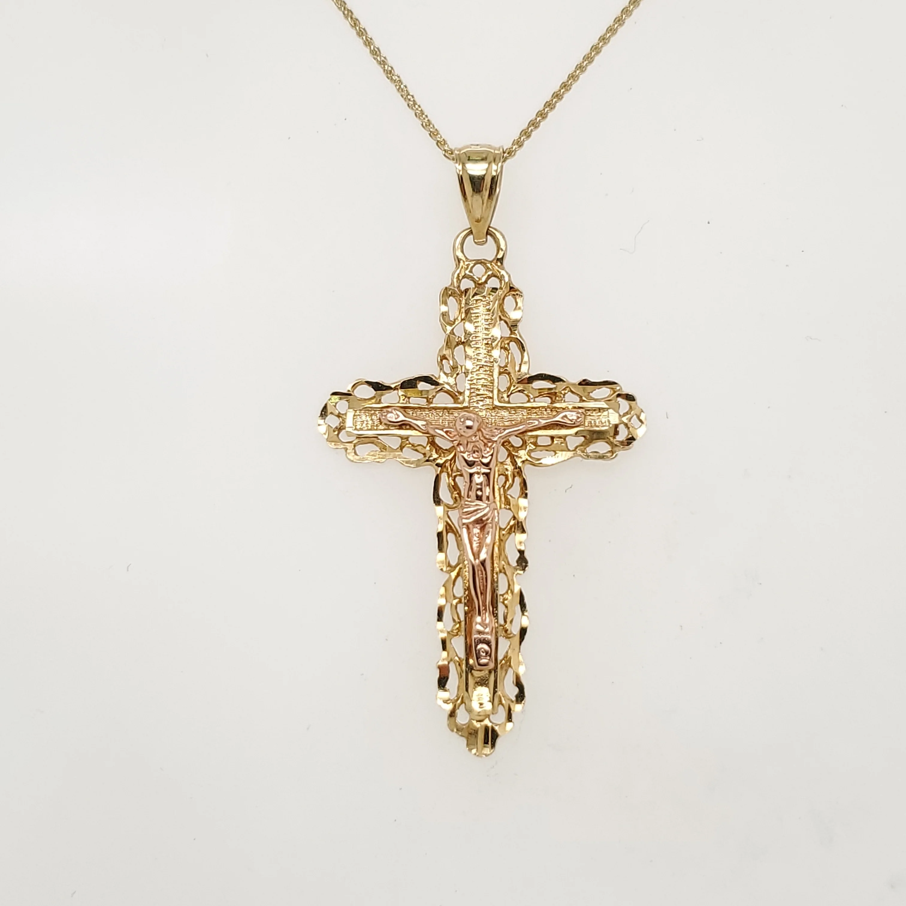 14kt Yellow and Rose Gold Crucifix Cross Pendant