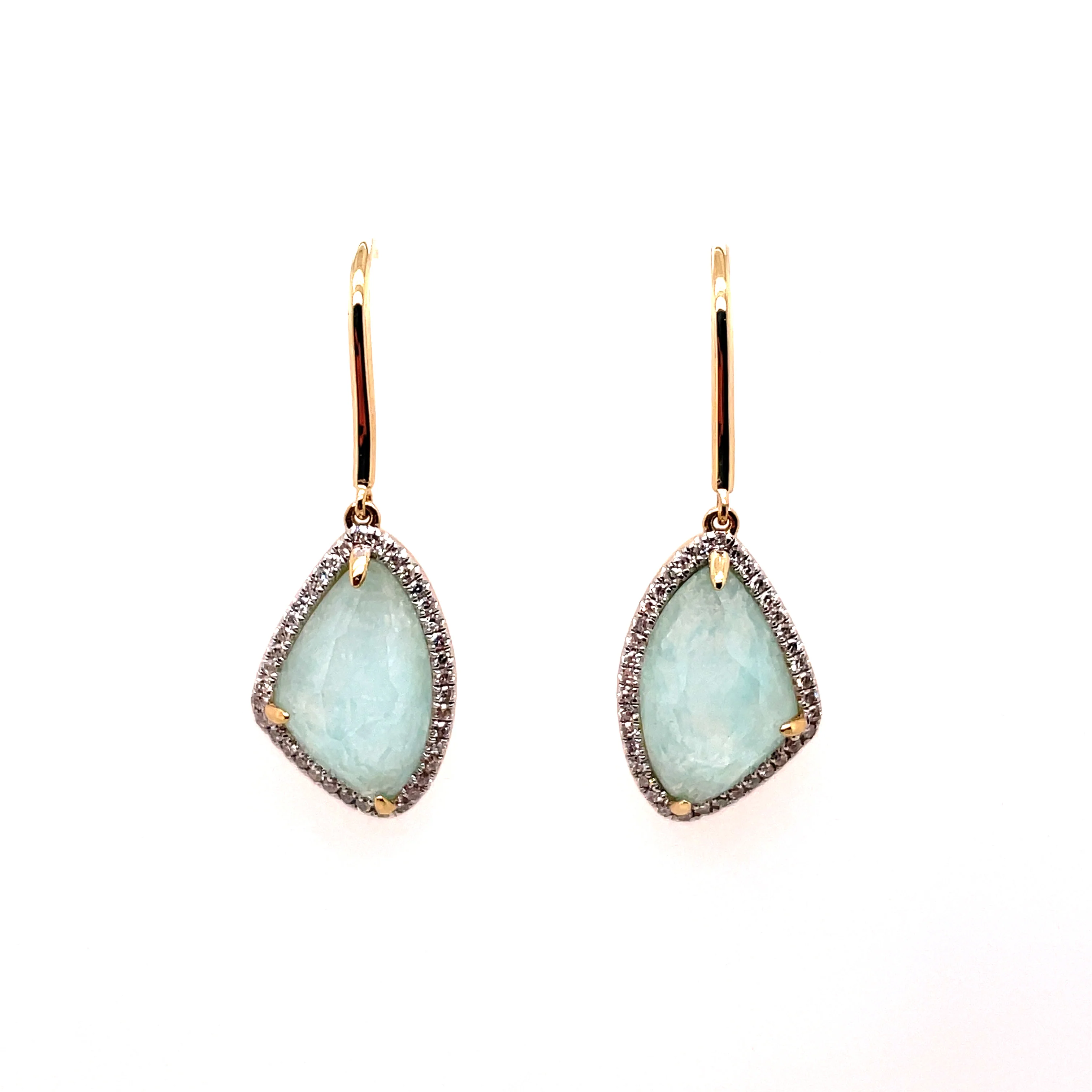 14kt Yellow Gold Amazonite And Diamond Earrings