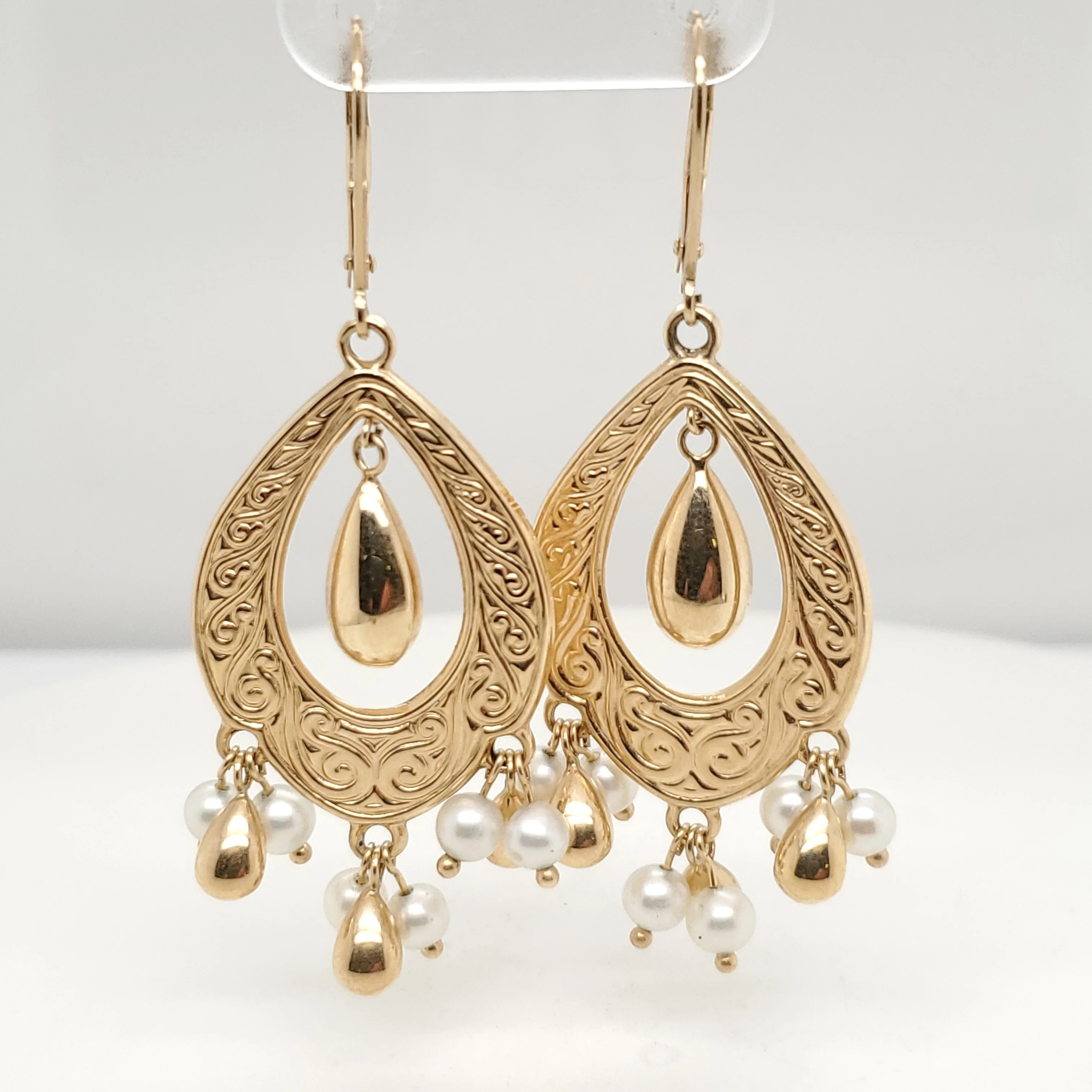 14kt Yellow Gold and Pearl Hoop Earrings
