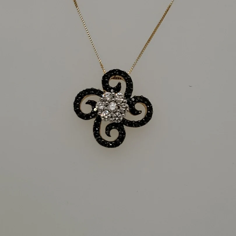 14kt Yellow Gold Black and White Diamond PendantzNecklace