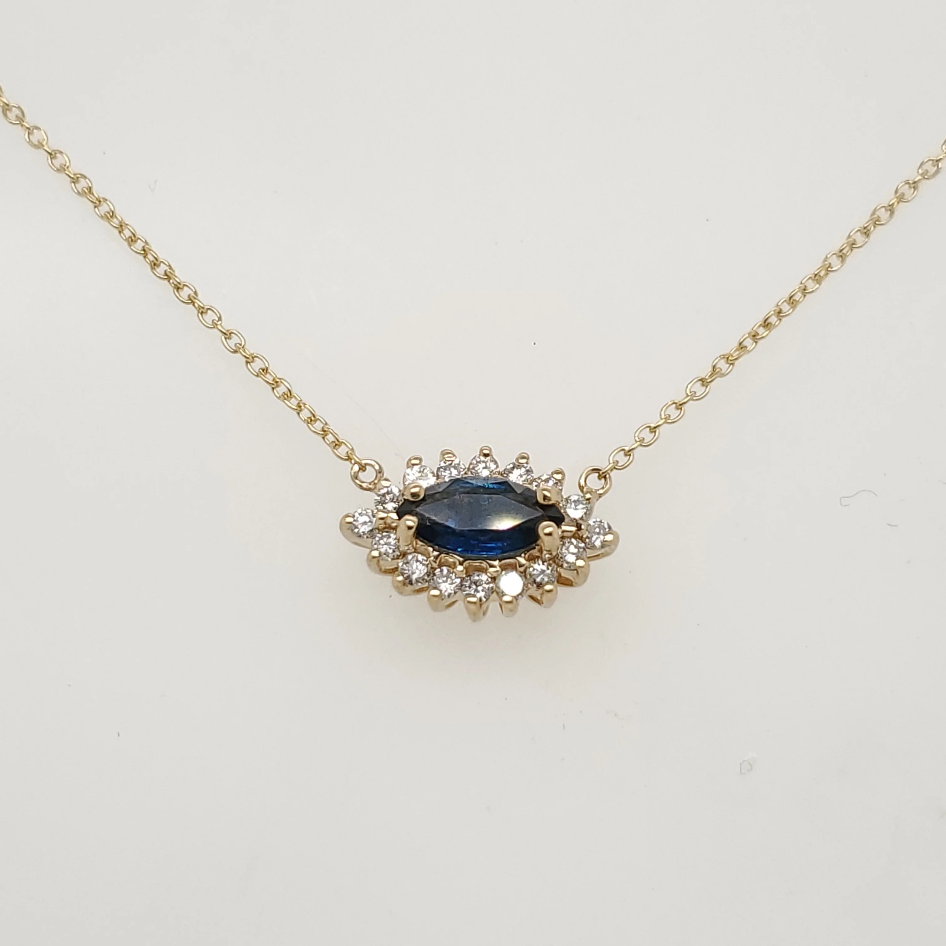 14kt Yellow Gold Blue Sapphire and Diamond East West Neckalce