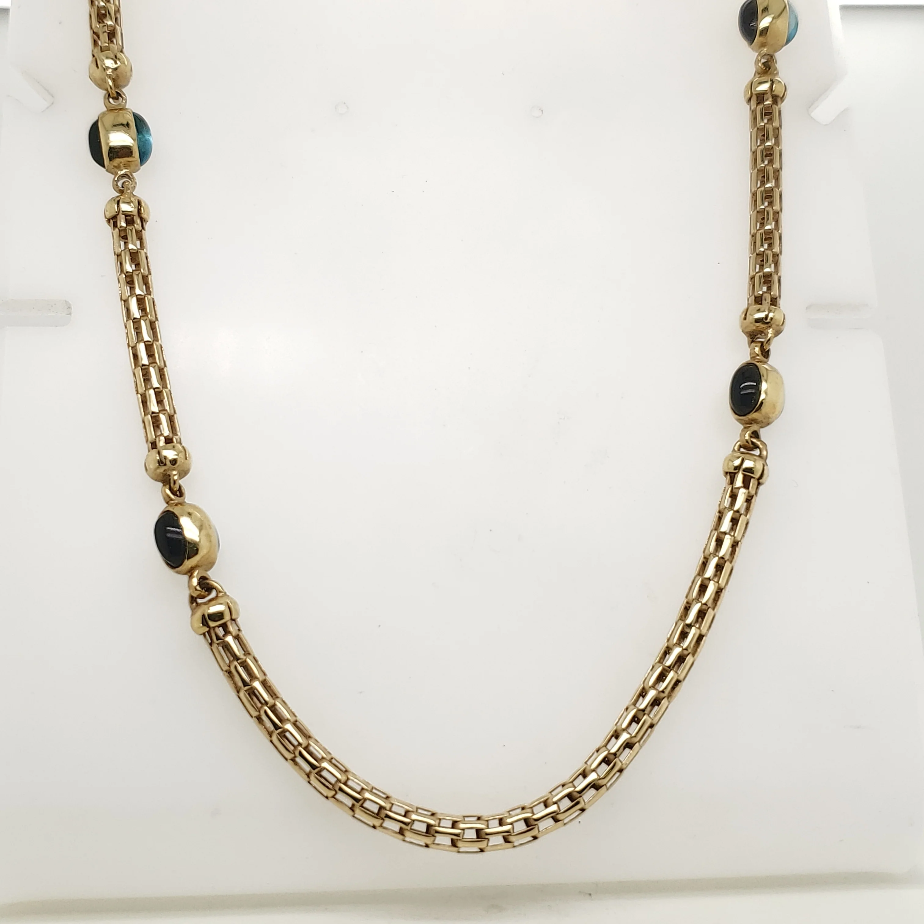 14kt Yellow Gold Blue Topaz and Amethyst Station Necklace