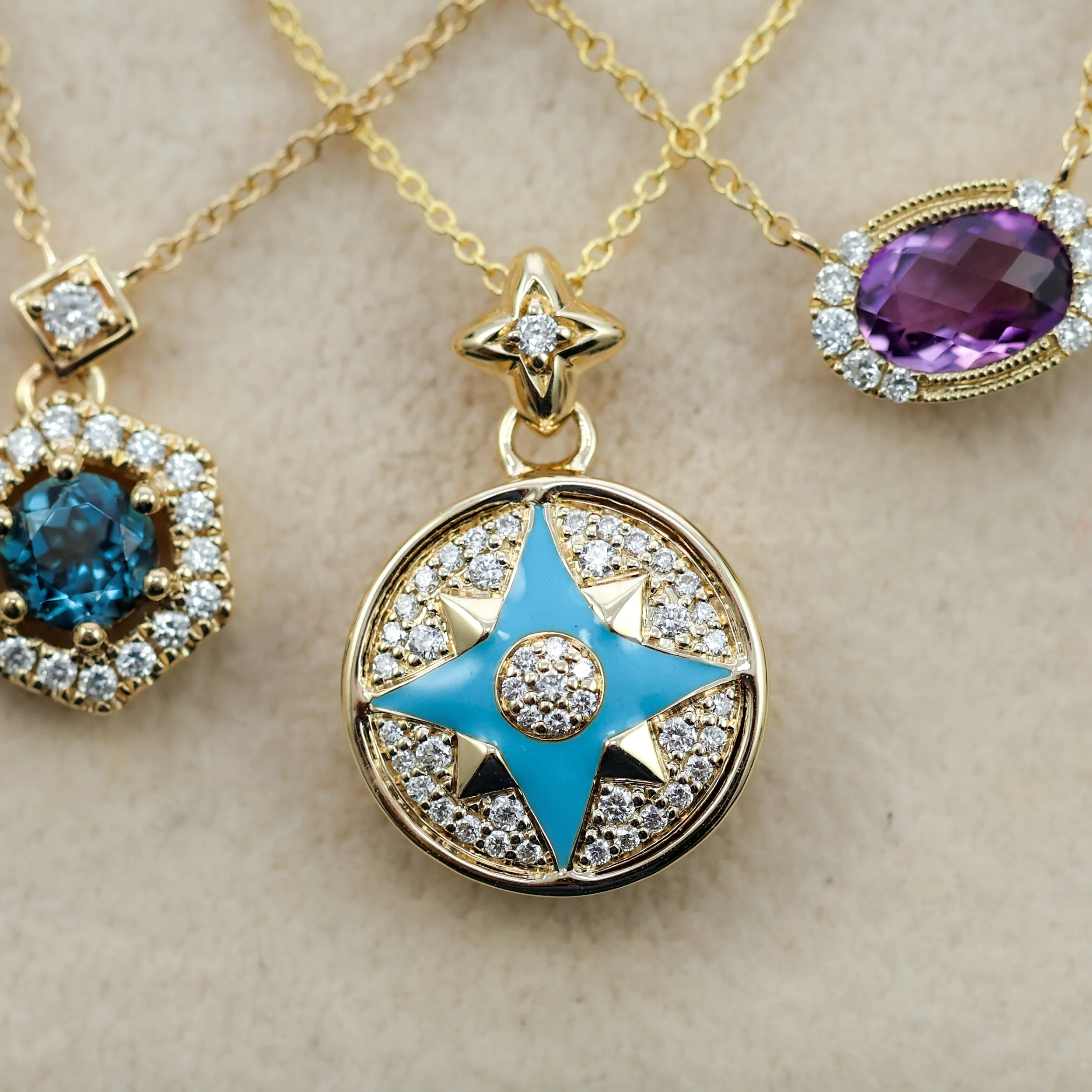 14kt Yellow Gold Diamond And Blue Enamel Cardinal Pendant - Image 2