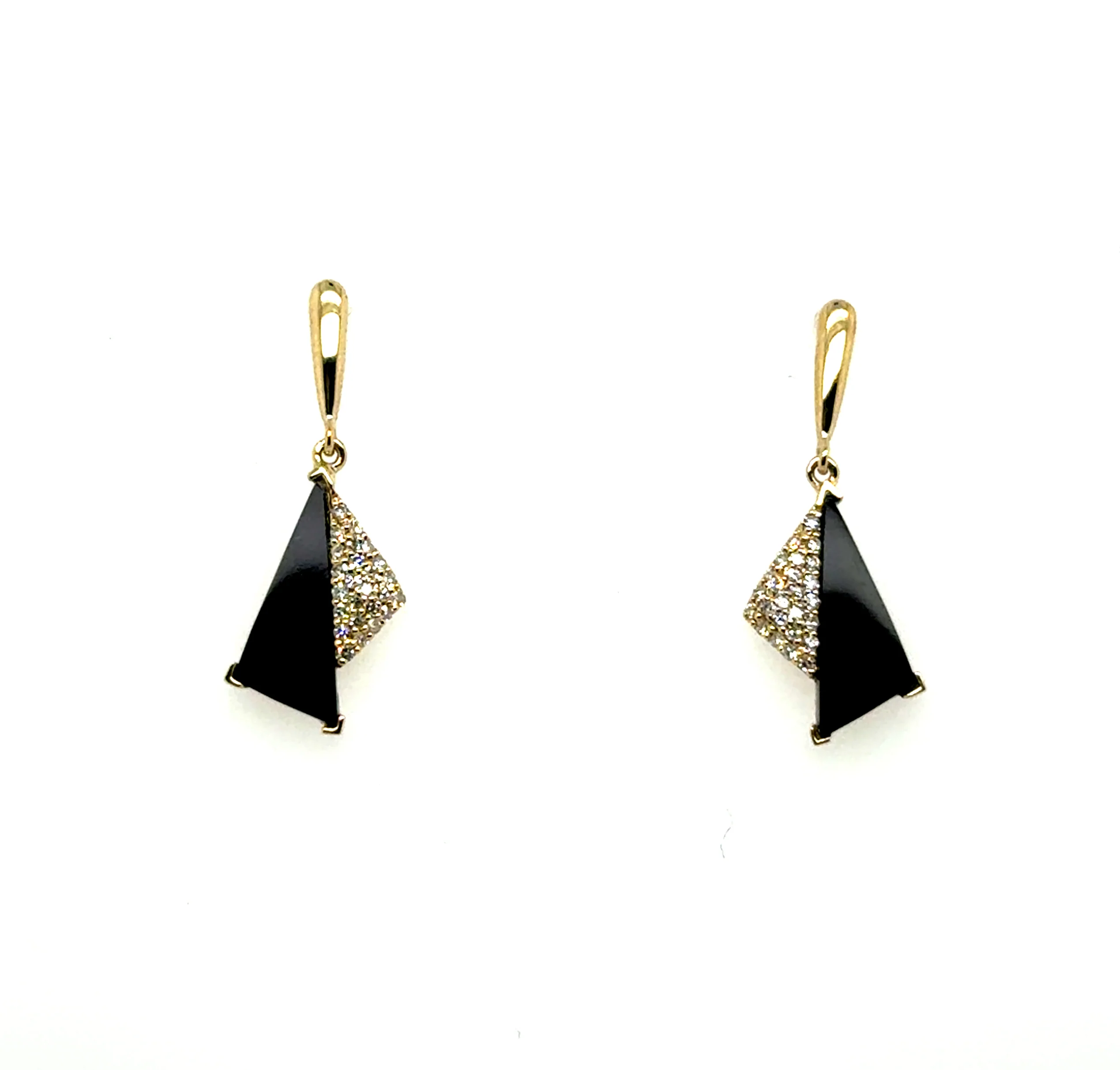 14kt Yellow Gold Diamond And Onyx Tux Drop Earrings