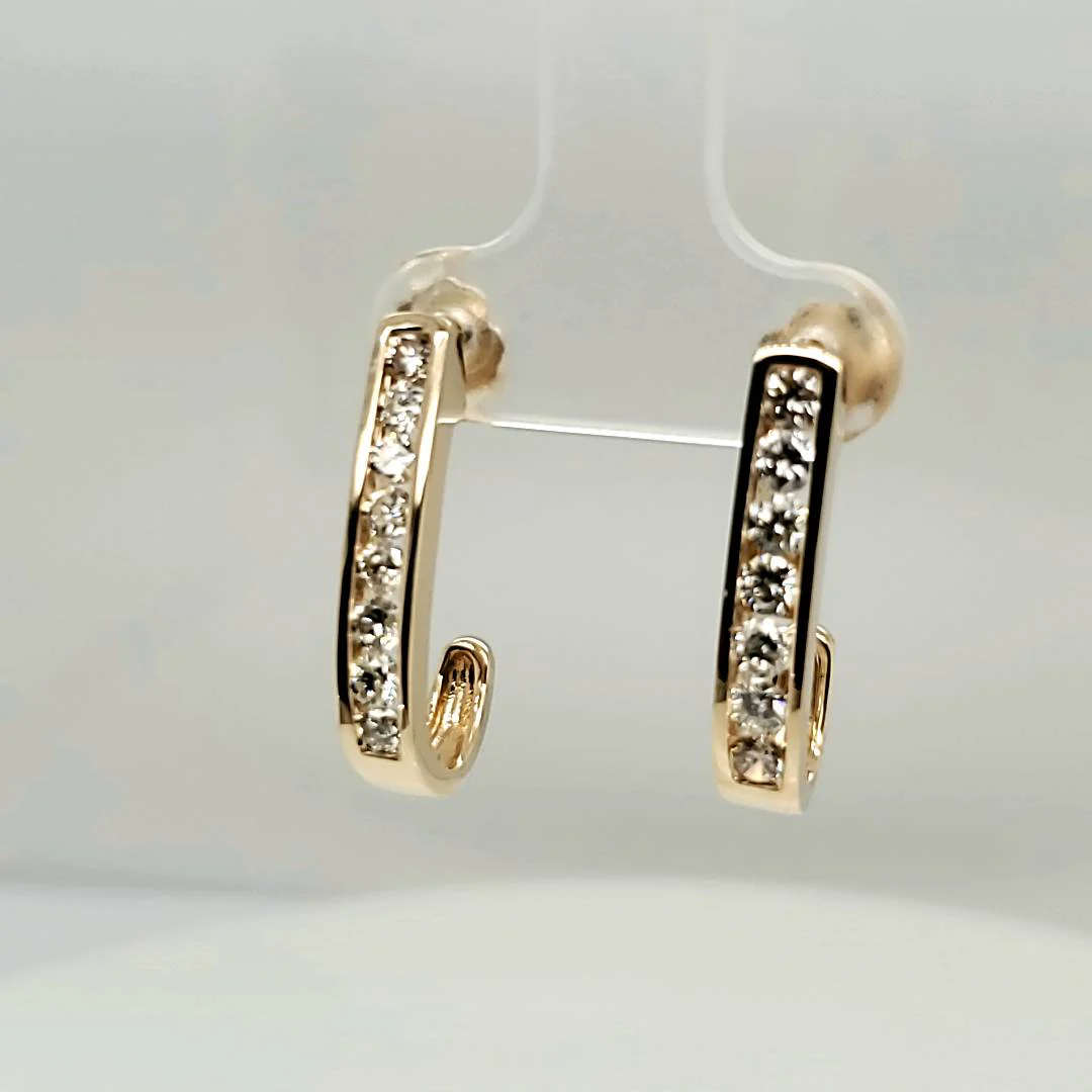 14Kt Yellow Gold Diamond J Hoop Earrings