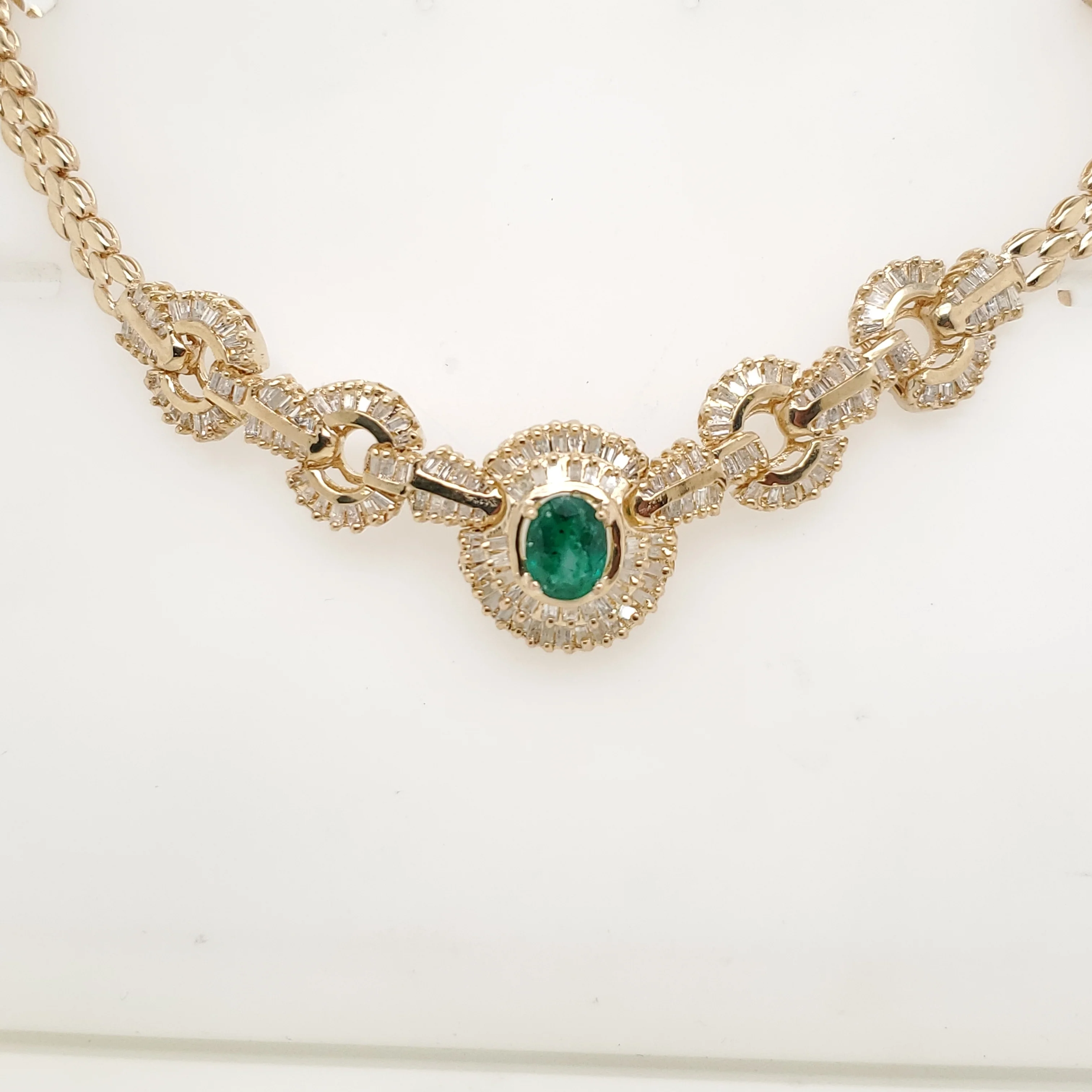 14kt Yellow Gold Emerald and Diamond Necklace