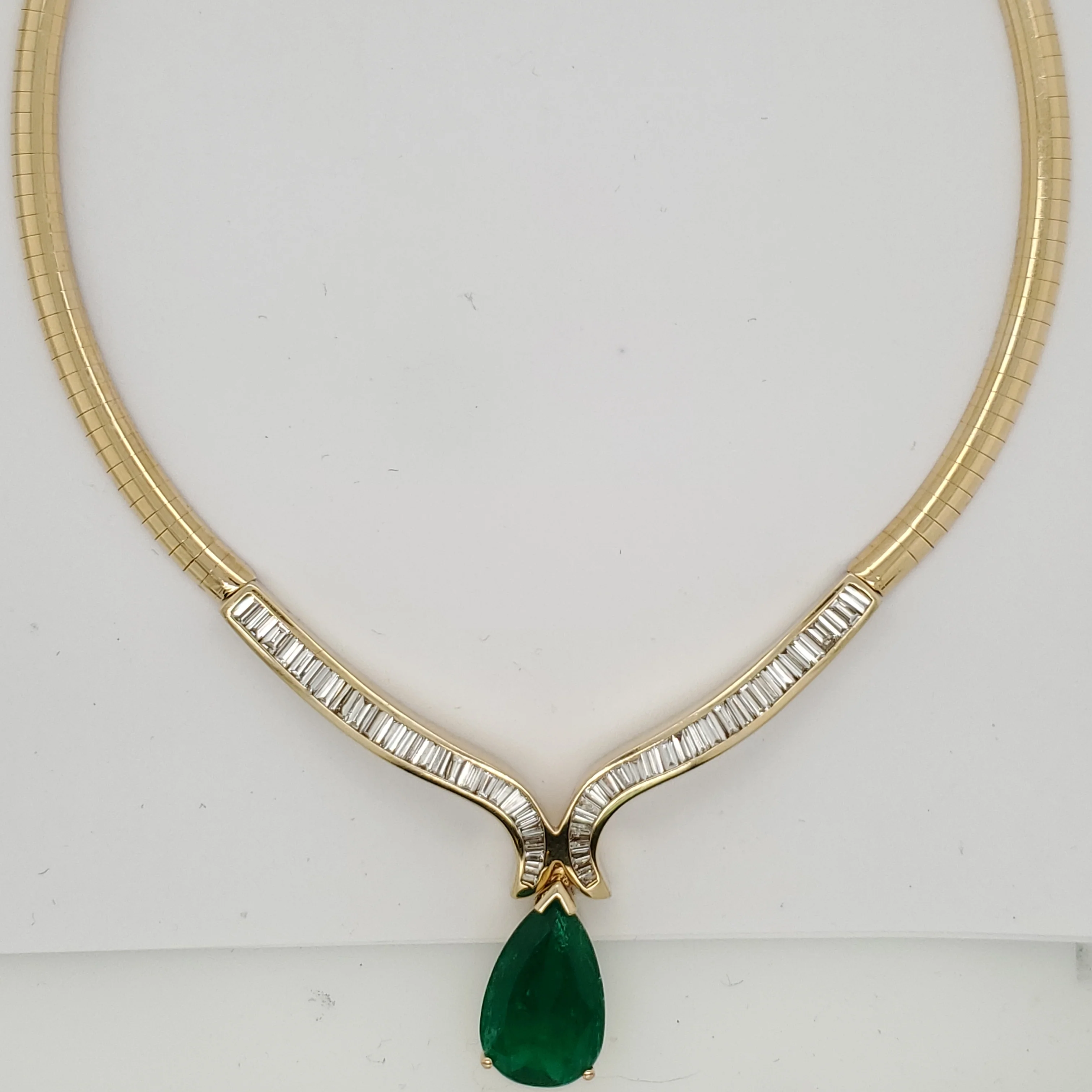 14kt Yellow Gold Emerald and Diamond Necklace