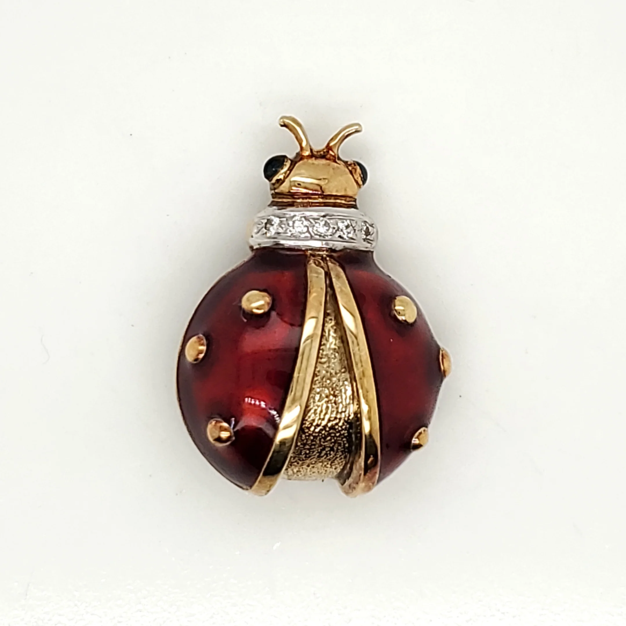 14kt Yellow Gold Enamel and Diamond Lady Bug Brooch