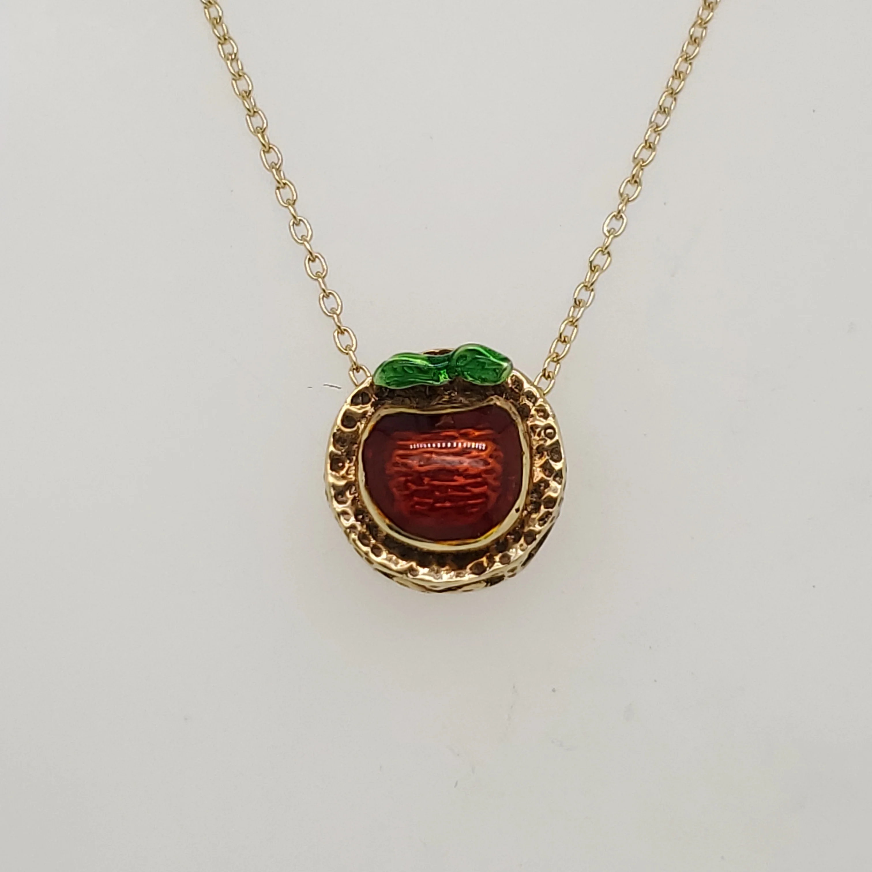 14kt Yellow Gold Enamel Apple Slide Pendant Necklace