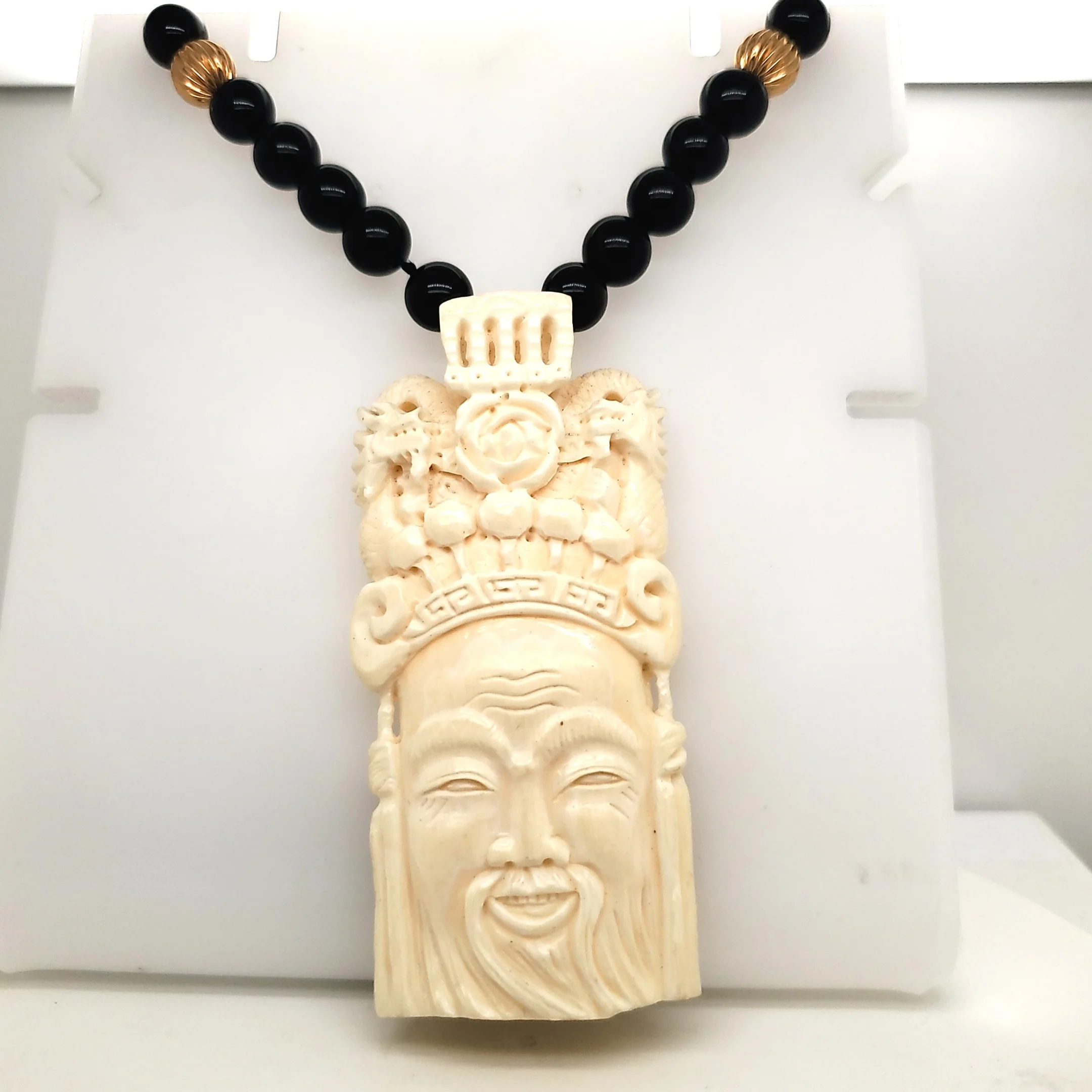 14kt Yellow Gold Ivory and Onyx Bead Necklace