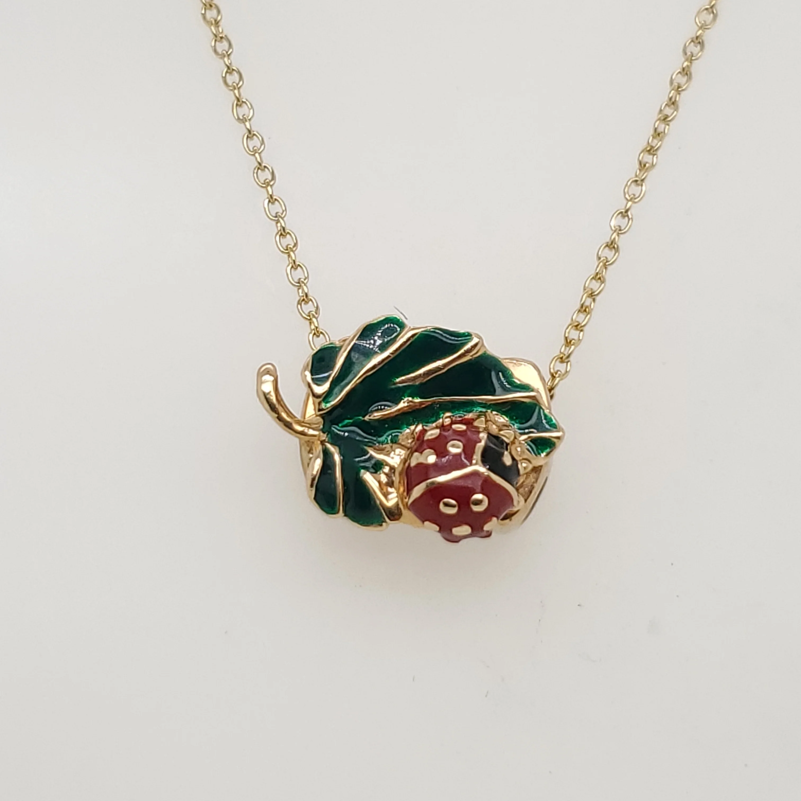 14kt Yellow Gold Lady Bug Slide Pendant Necklace