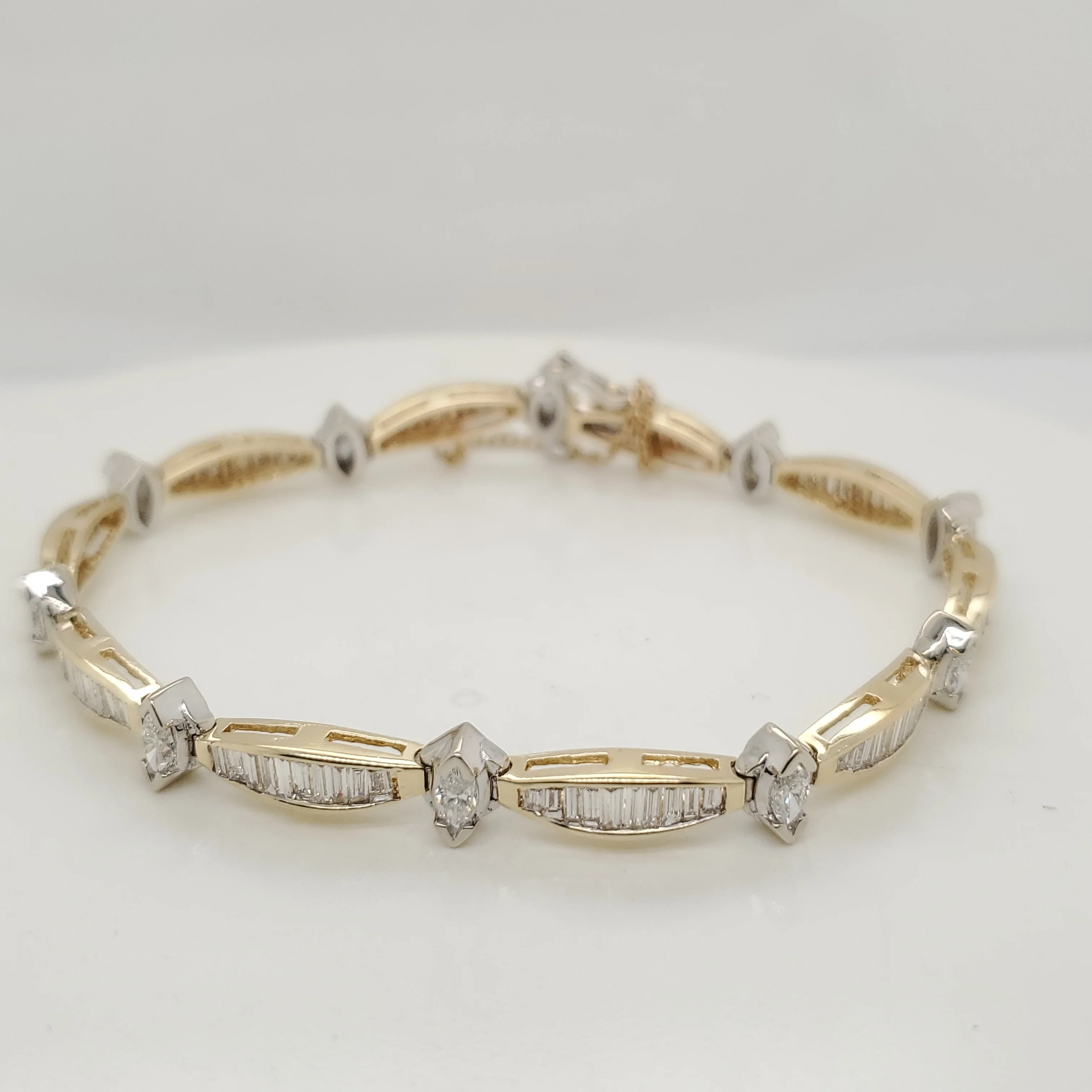 14kt Yellow Gold Marquise and Baguette Cut Diamond Bracelet
