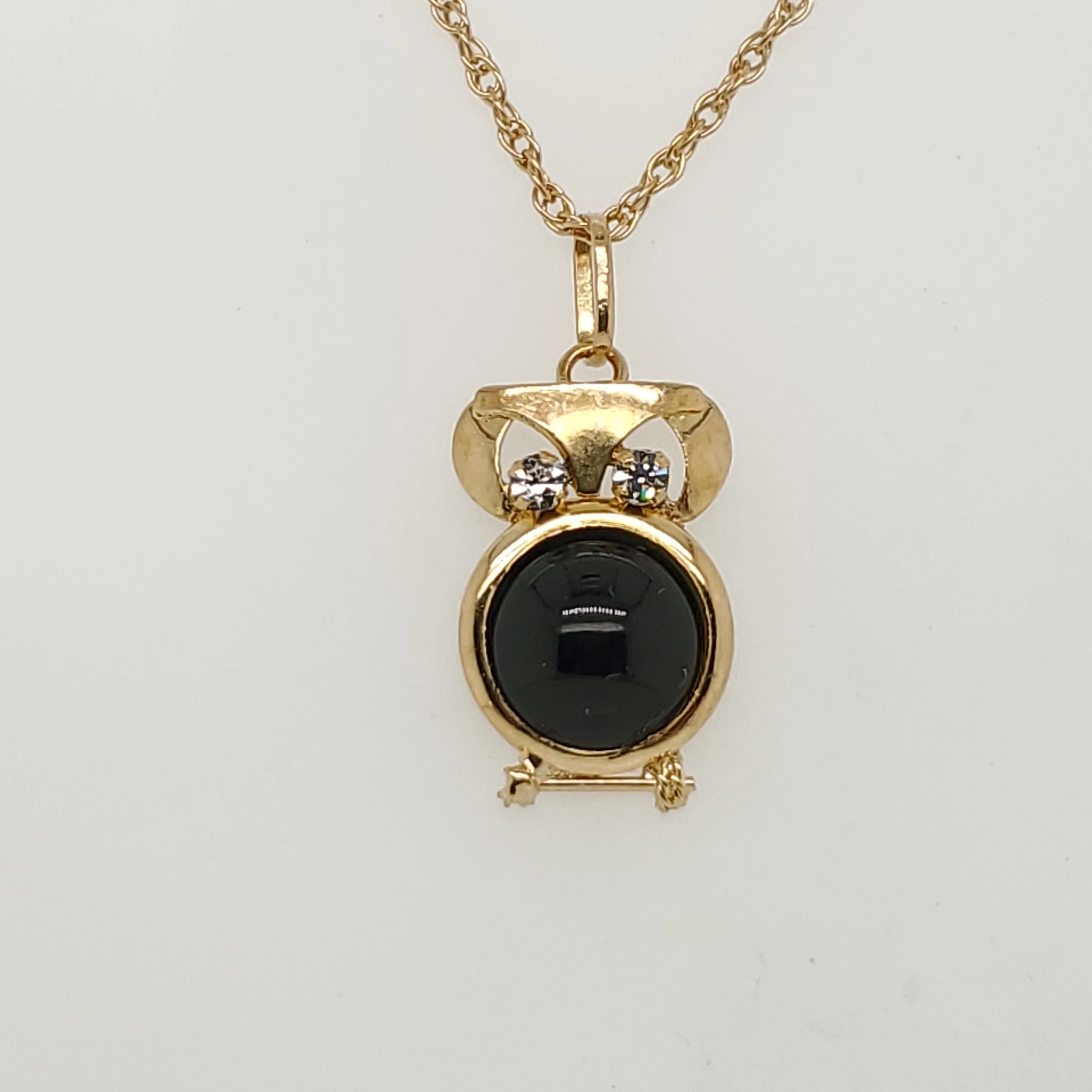 14kt Yellow Gold Onyx and Diamond Owl Pendant Necklace