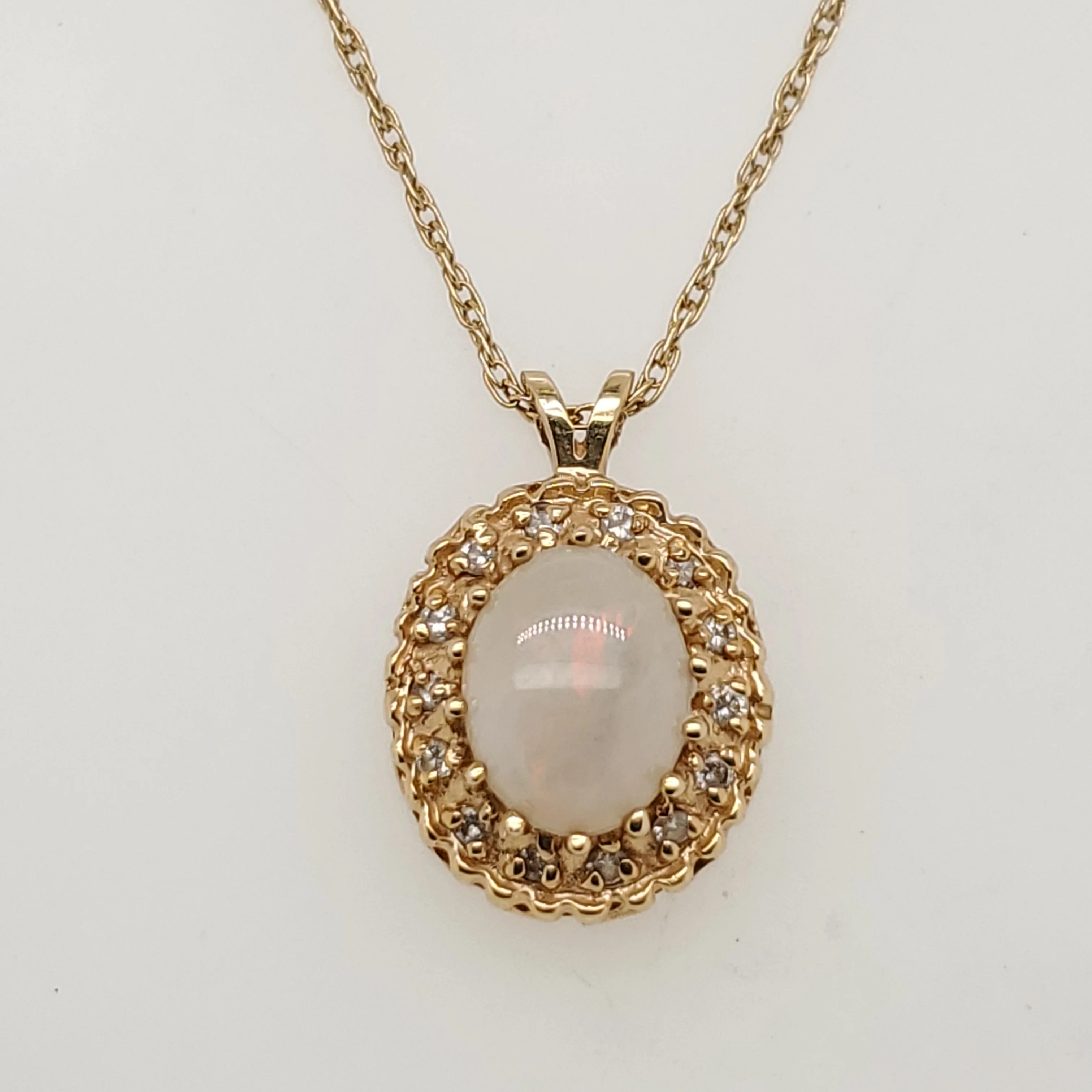 14kt Yellow Gold Opal and Diamond Pendant Necklace