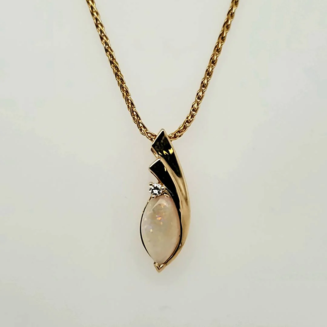14kt Yellow Gold Opal and Diamond Pendant Necklace
