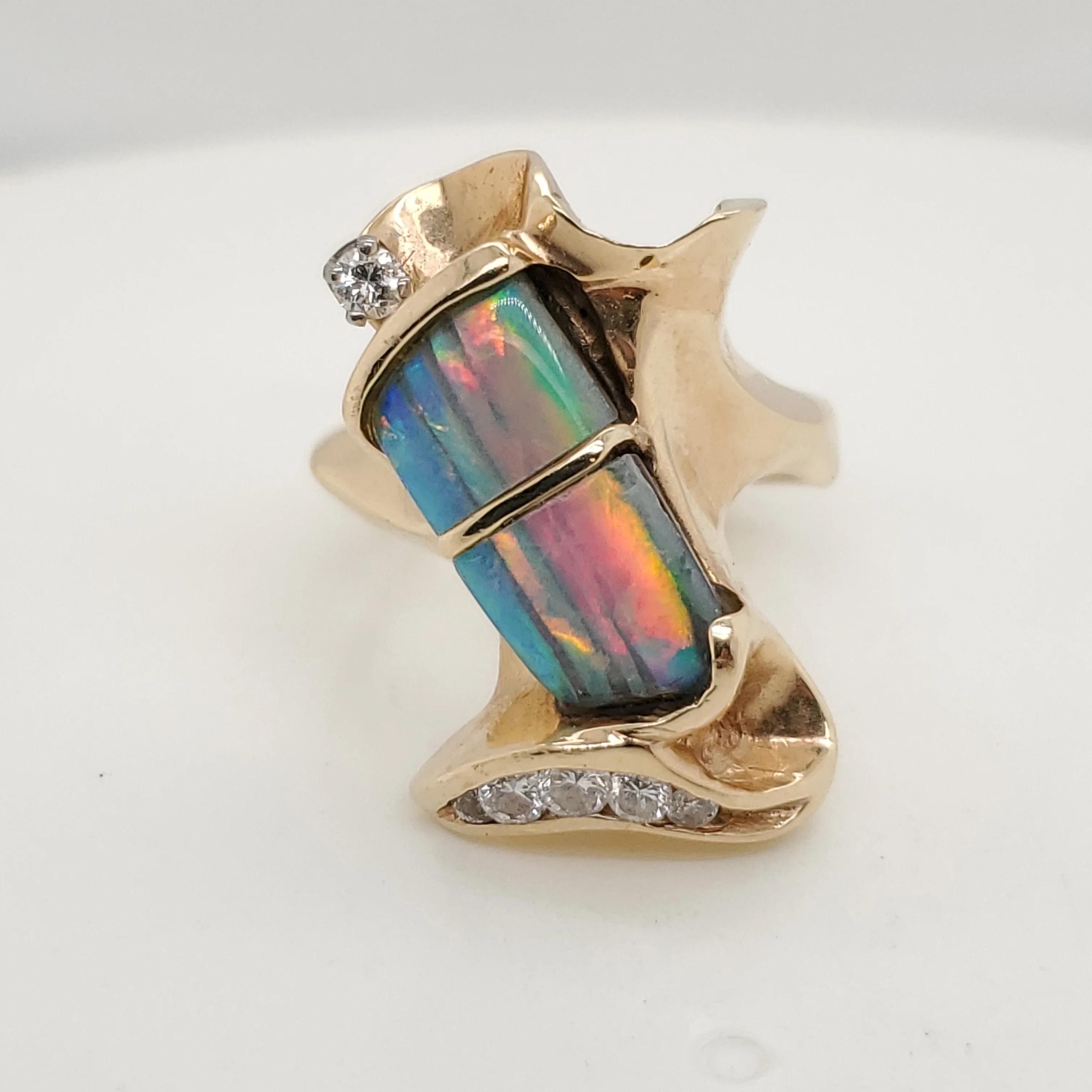 14kt Yellow Gold Opal and Diamond Ring