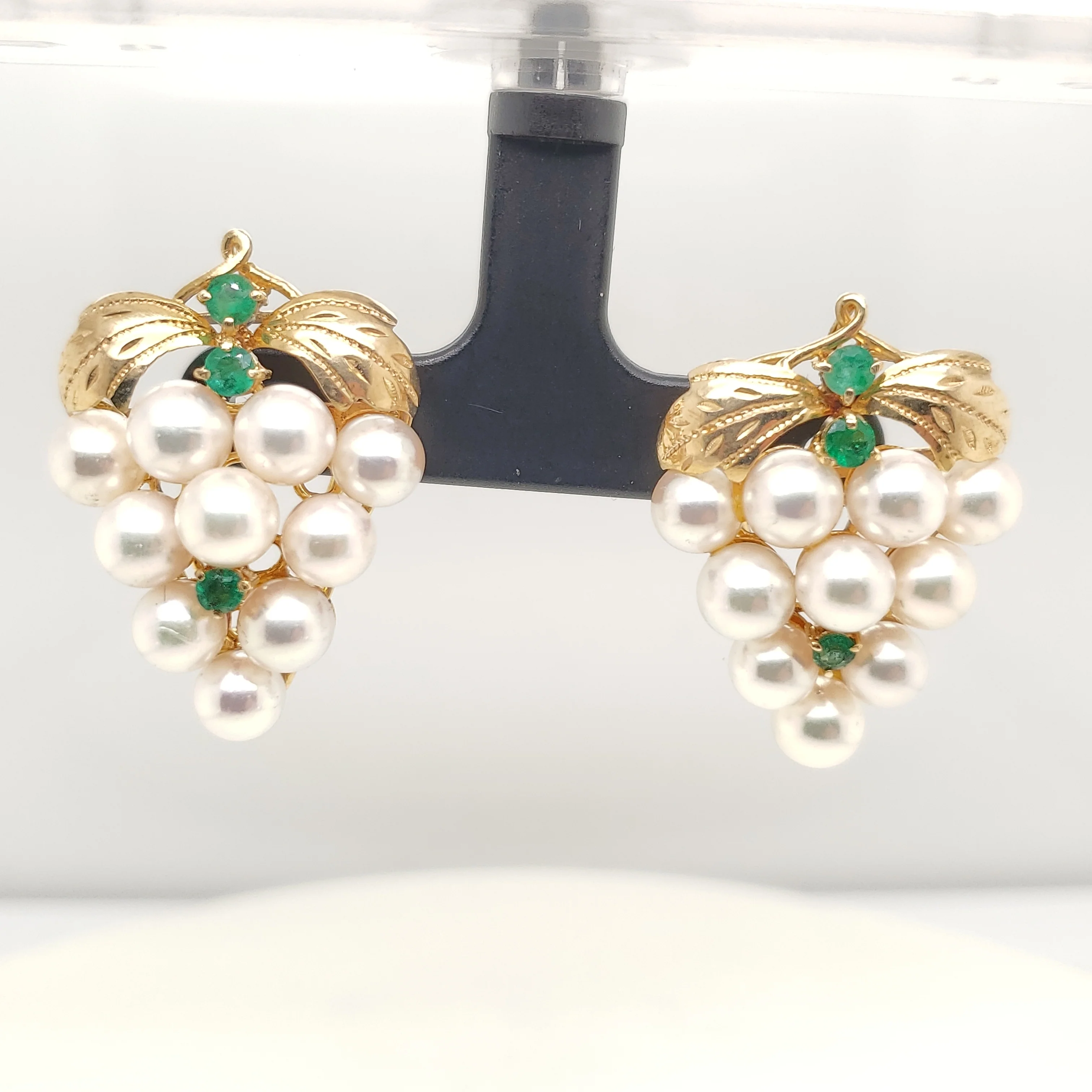 14Kt Yellow Gold  Pearl and Emerald Earrings