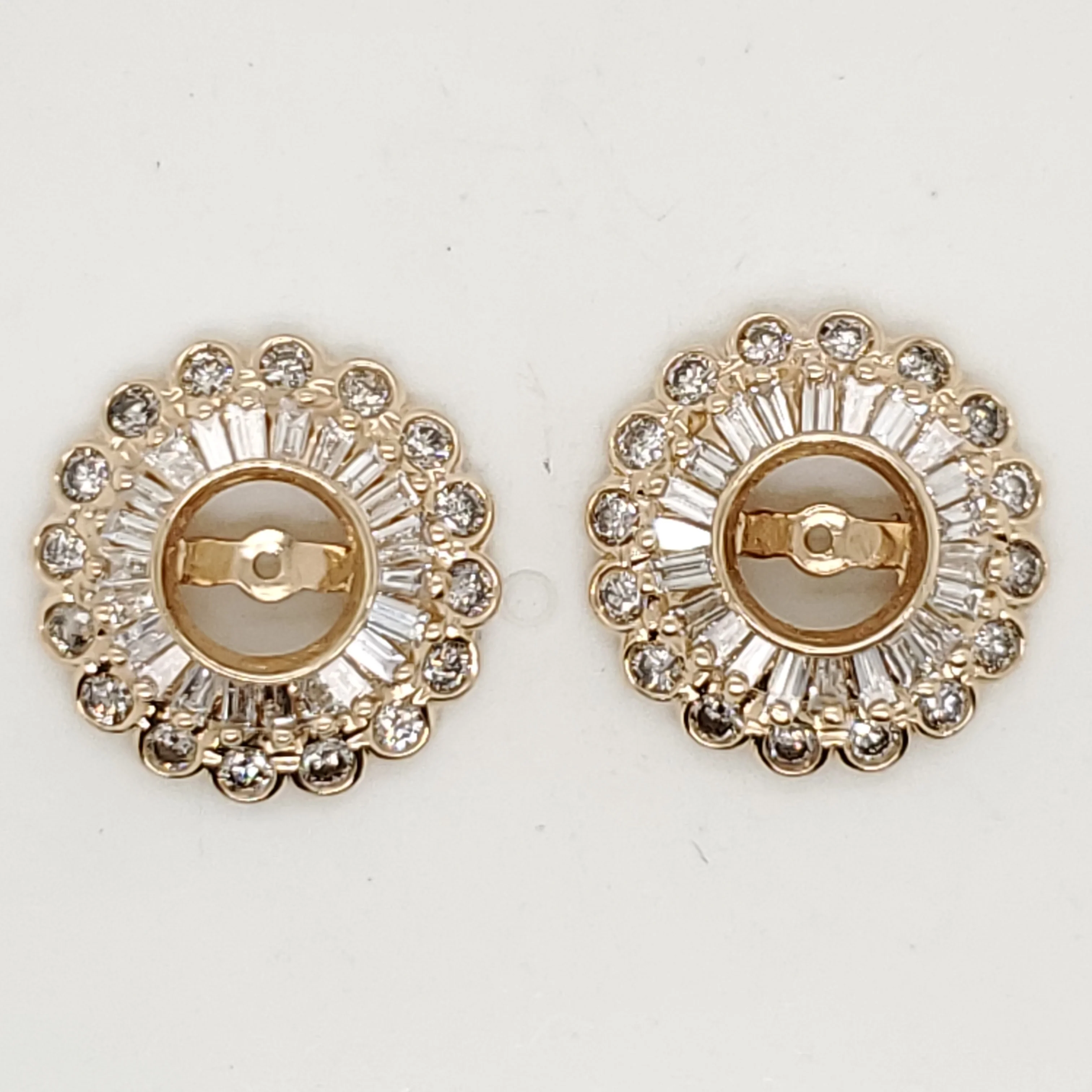 14kt Yellow Gold Round and Baguette Cut Diamond Earring Jackets