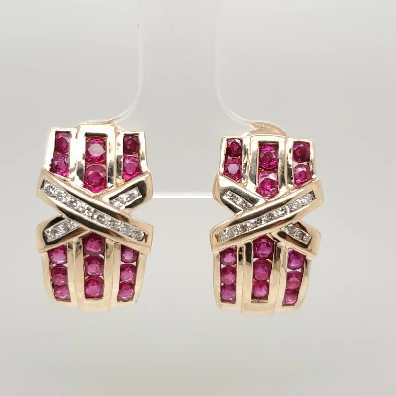 14kt Yellow Gold Ruby and Diamond Earrings