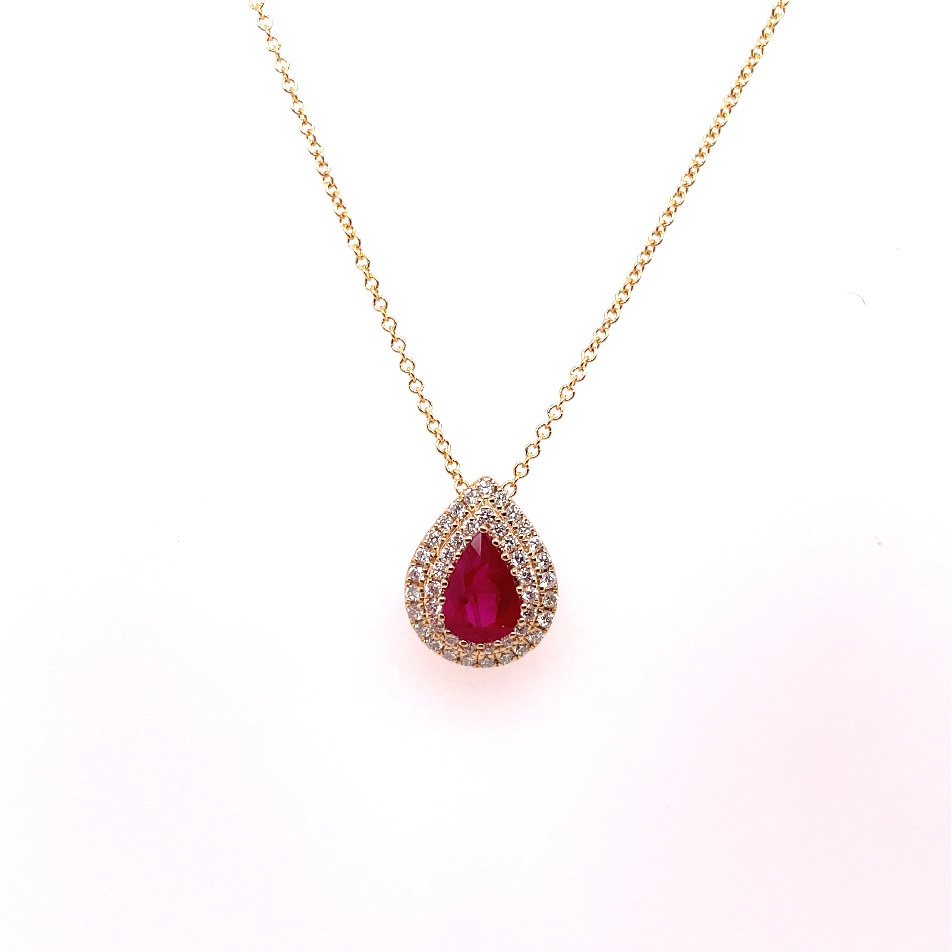 14kt Yellow Gold Ruby And Diamond Pendant On Chain