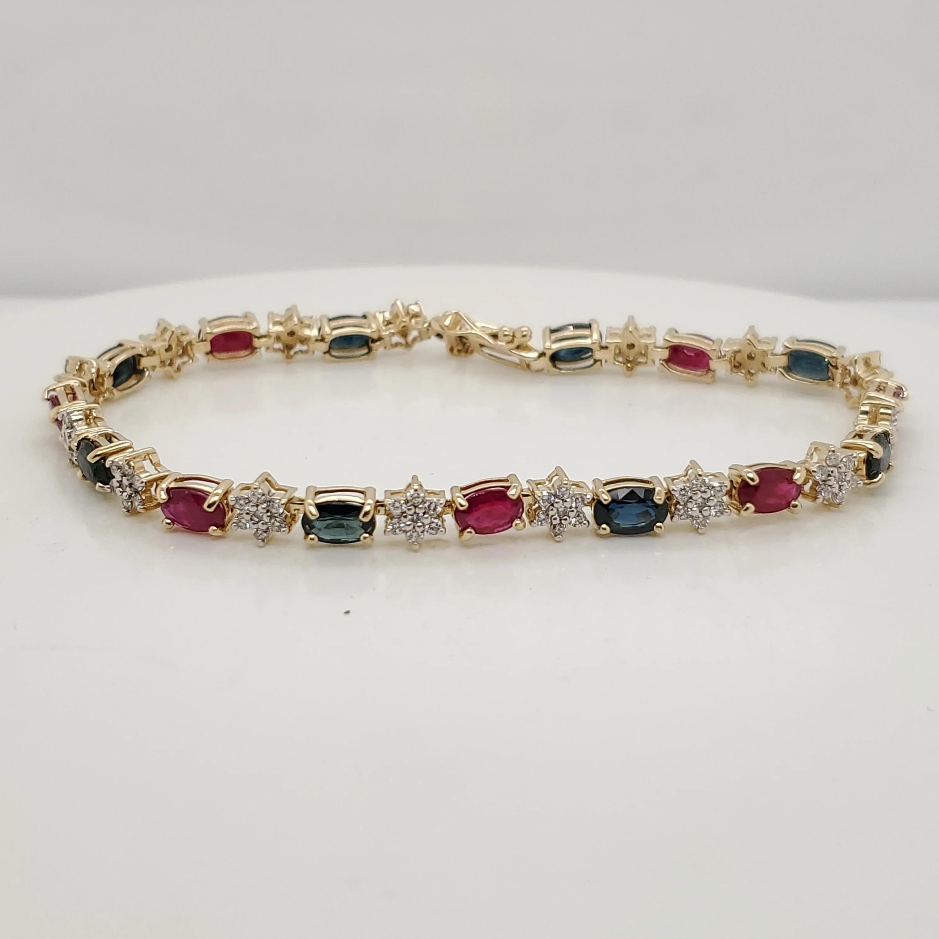 14Kt Yellow Gold Ruby Sapphire & Diamond Bracelet
